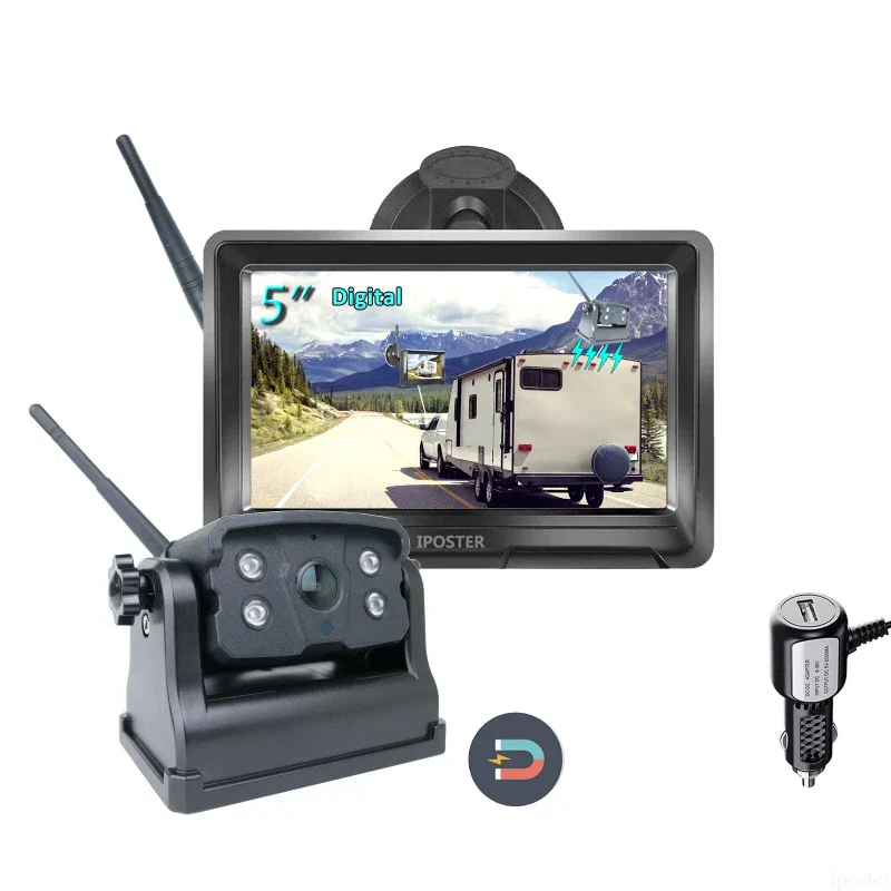 iPoster Wireless Reversing Camera Battery Powered Magnetic Base 5" Monitor Split Screen - Image 6