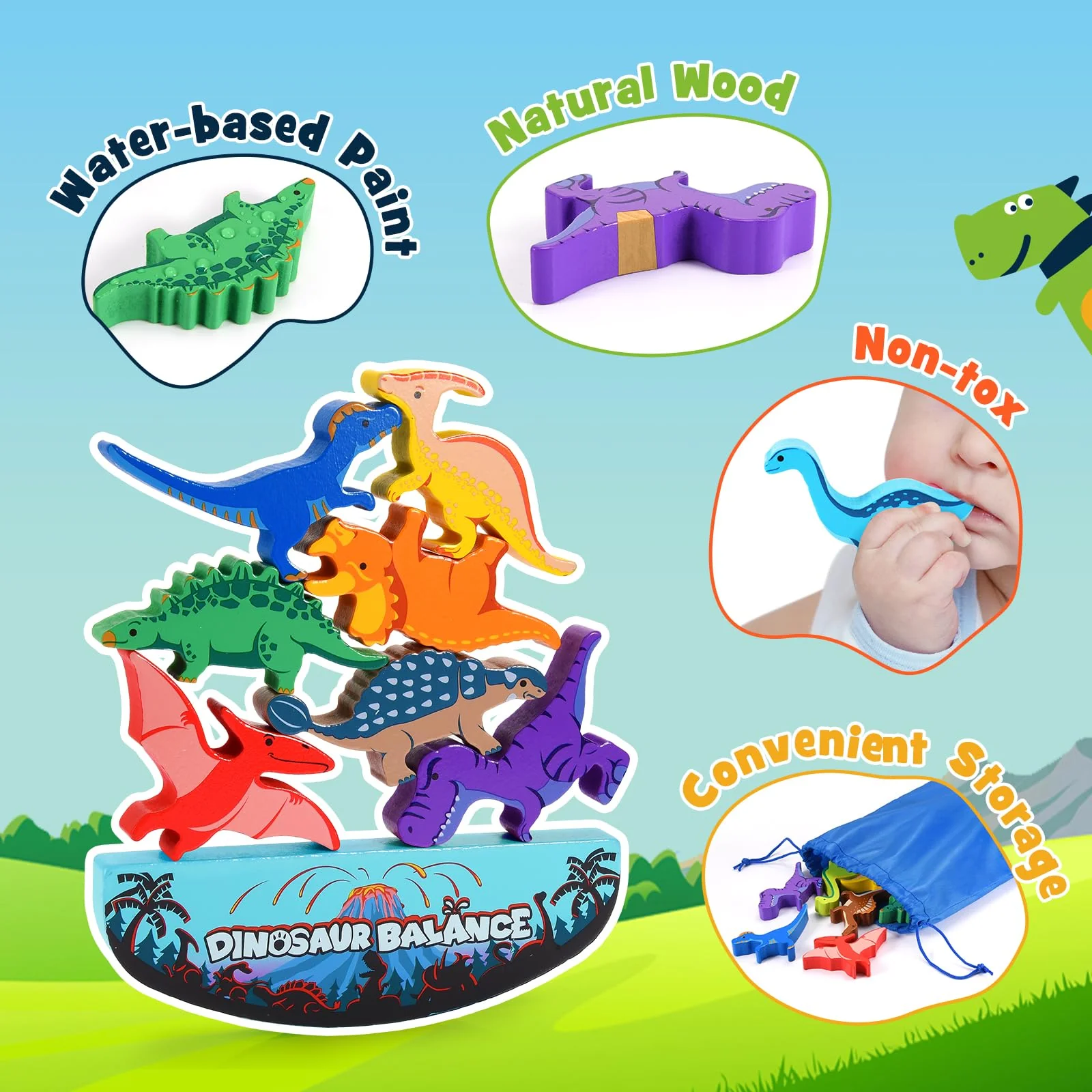 IPOURUP Dinosaur Toys for Kids 3-5: Wooden Stacking Montessori Toys for 3 4 5 6 7 Year Old Balance Competition Game for Family Ideal Christmas Birthday Gifts for Kids Ages 3-7 (Double Version) - Image 6