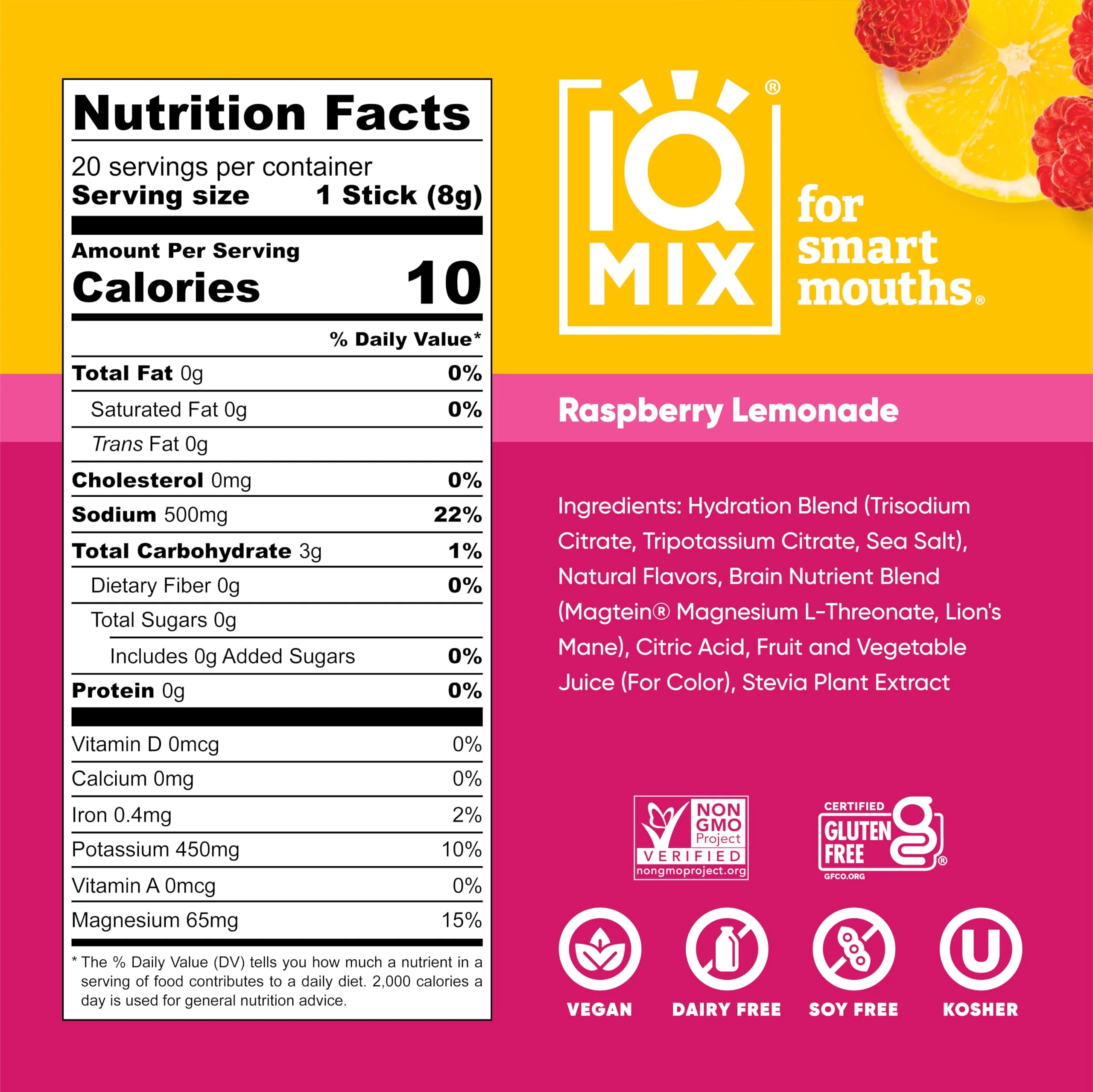 IQMIX Hydration Electrolyte Powder – 4-in-1 Formula for Hydration, Mental Clarity, Mood and Recovery – Sugar-Free Drink Mix, Keto, Magnesium L-Threonate, Lion’s Mane – 20 Count New Raspberry Lemonade - Image 7