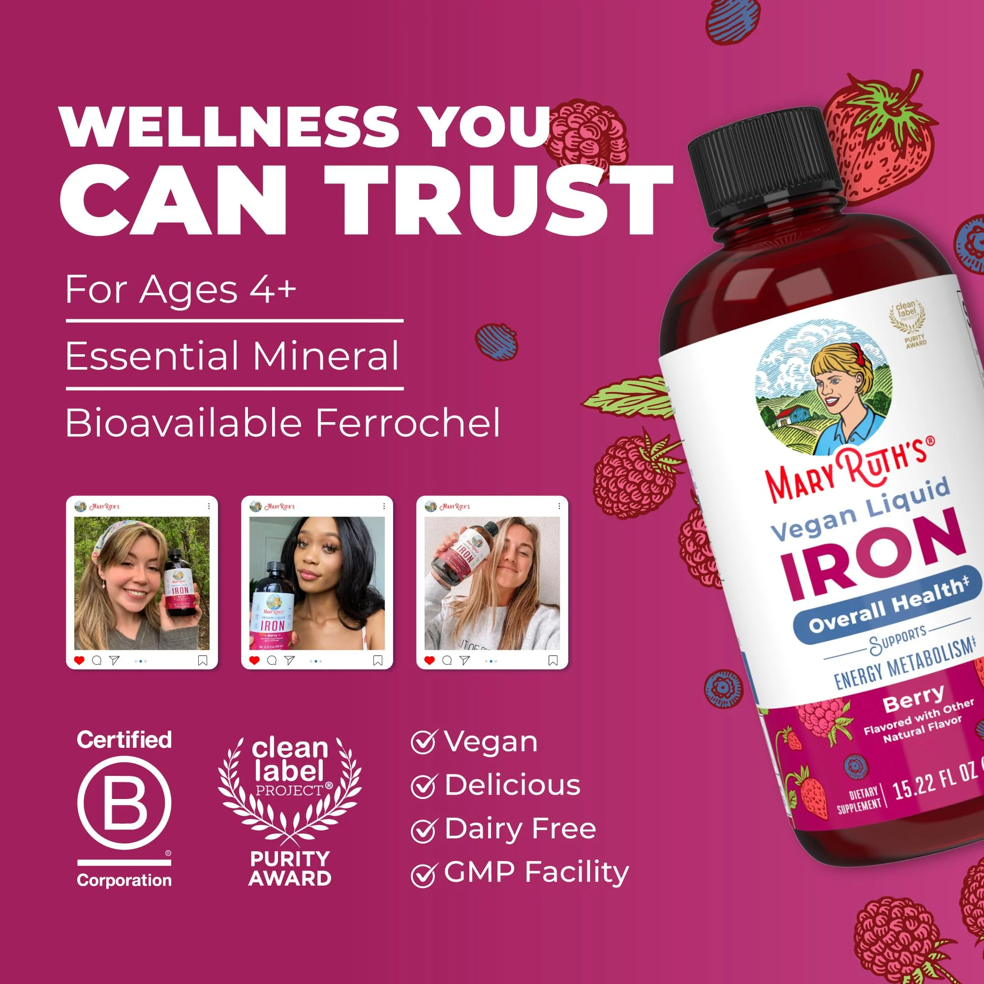 Iron Supplement for Women Men & Kids | Liquid Iron Supplement for Women Men & Kids | Iron for Healthy Blood & Oxygen | Ages 4 & Up | Sugar Free | Vegan | Non-GMO | Gluten Free | 15.22 Fl Oz - Image 3
