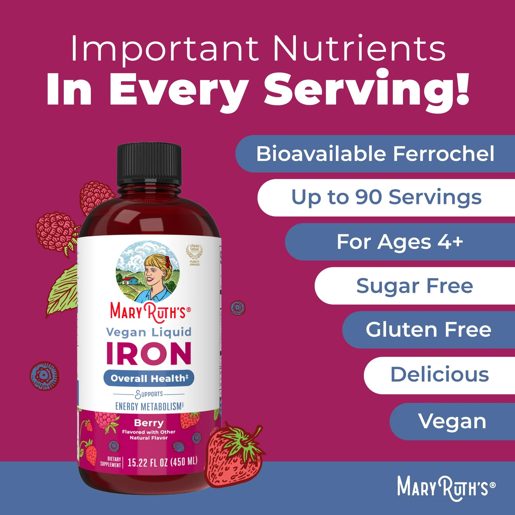Iron Supplement for Women Men & Kids | Liquid Iron Supplement for Women Men & Kids | Iron for Healthy Blood & Oxygen | Ages 4 & Up | Sugar Free | Vegan | Non-GMO | Gluten Free | 15.22 Fl Oz - Image 4