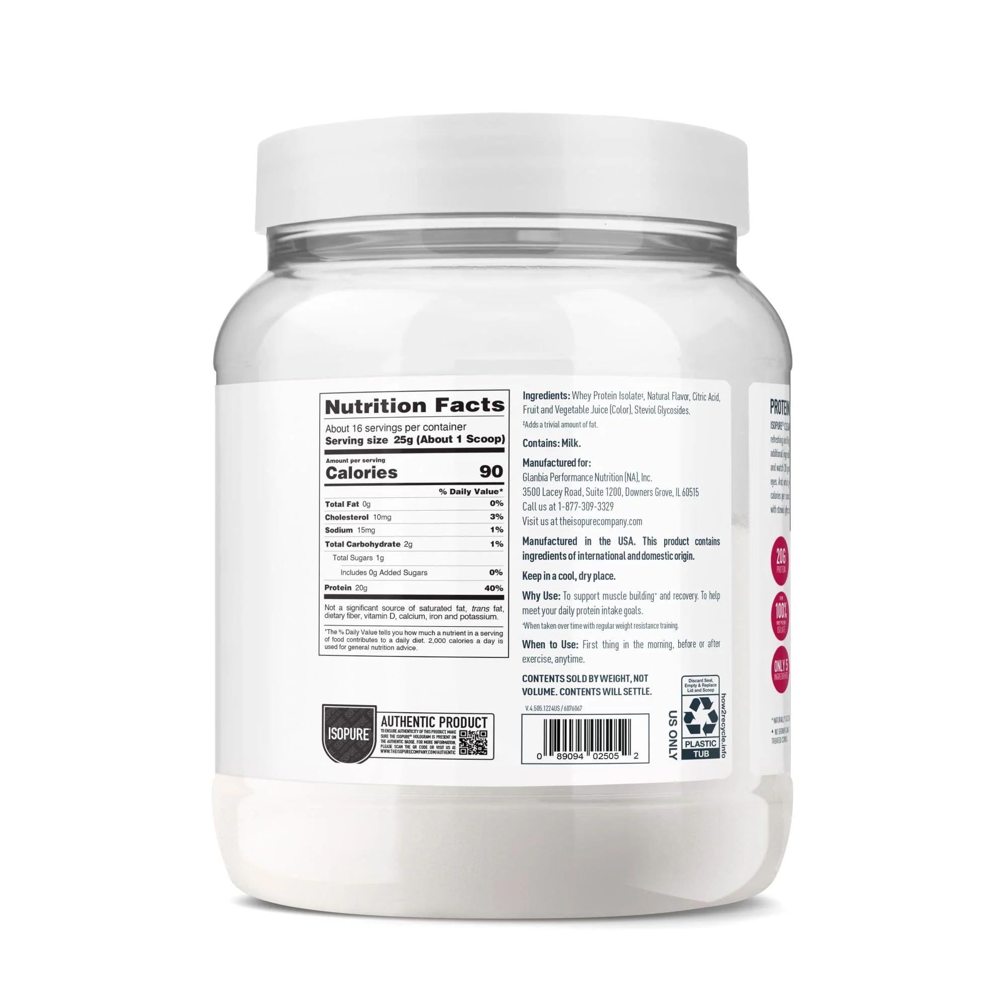 Isopure Clear Whey Isolate Protein Powder, Lactose Free, Gluten Free, Naturally Flavored, Mixed Berry, 20g Protein Per Serving, 14.1 Oz, 16 Servings (Packaging May Vary) - Image 3