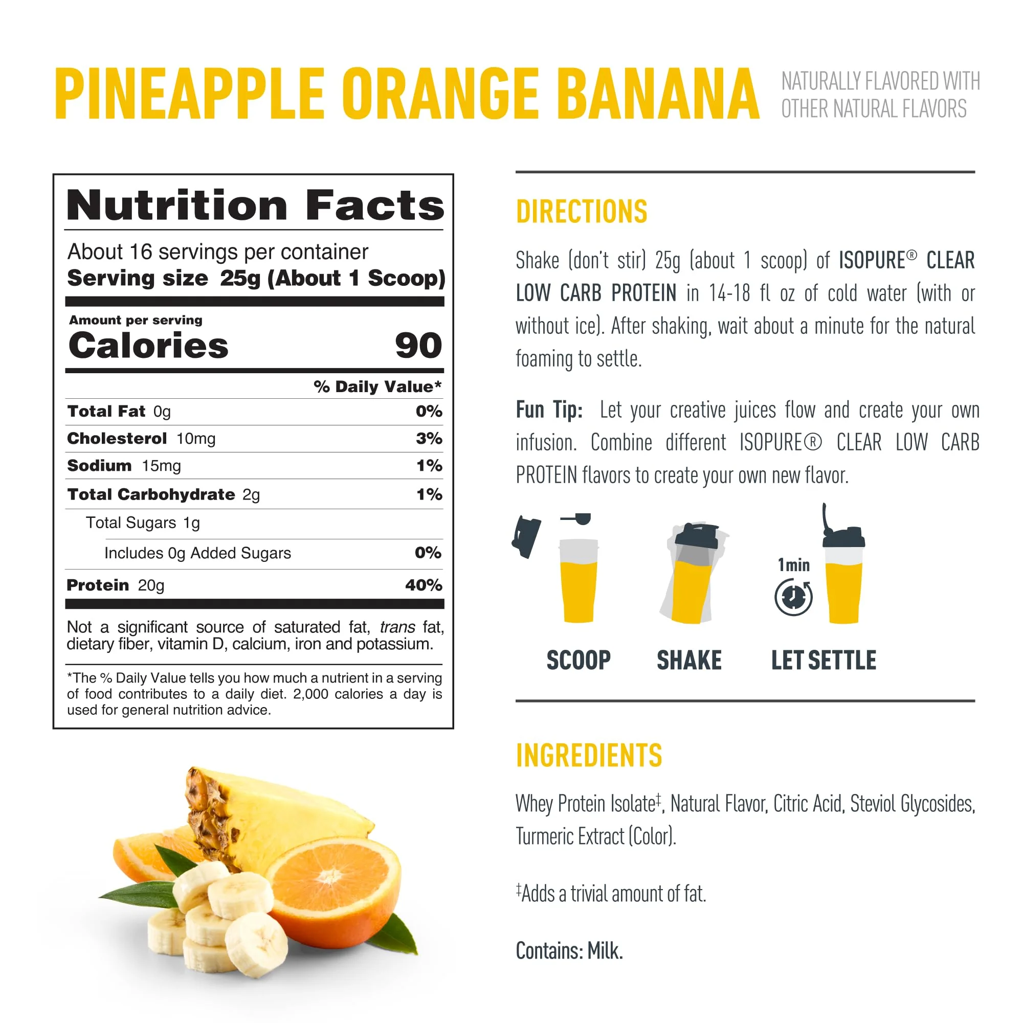 Isopure Infusions, Refreshingly Light Fruit Flavored Whey Protein Isolate Powder, "Shake Vigorously & Infuses in a Minute", Pineapple Orange Banana, 16 Servings - Image 4