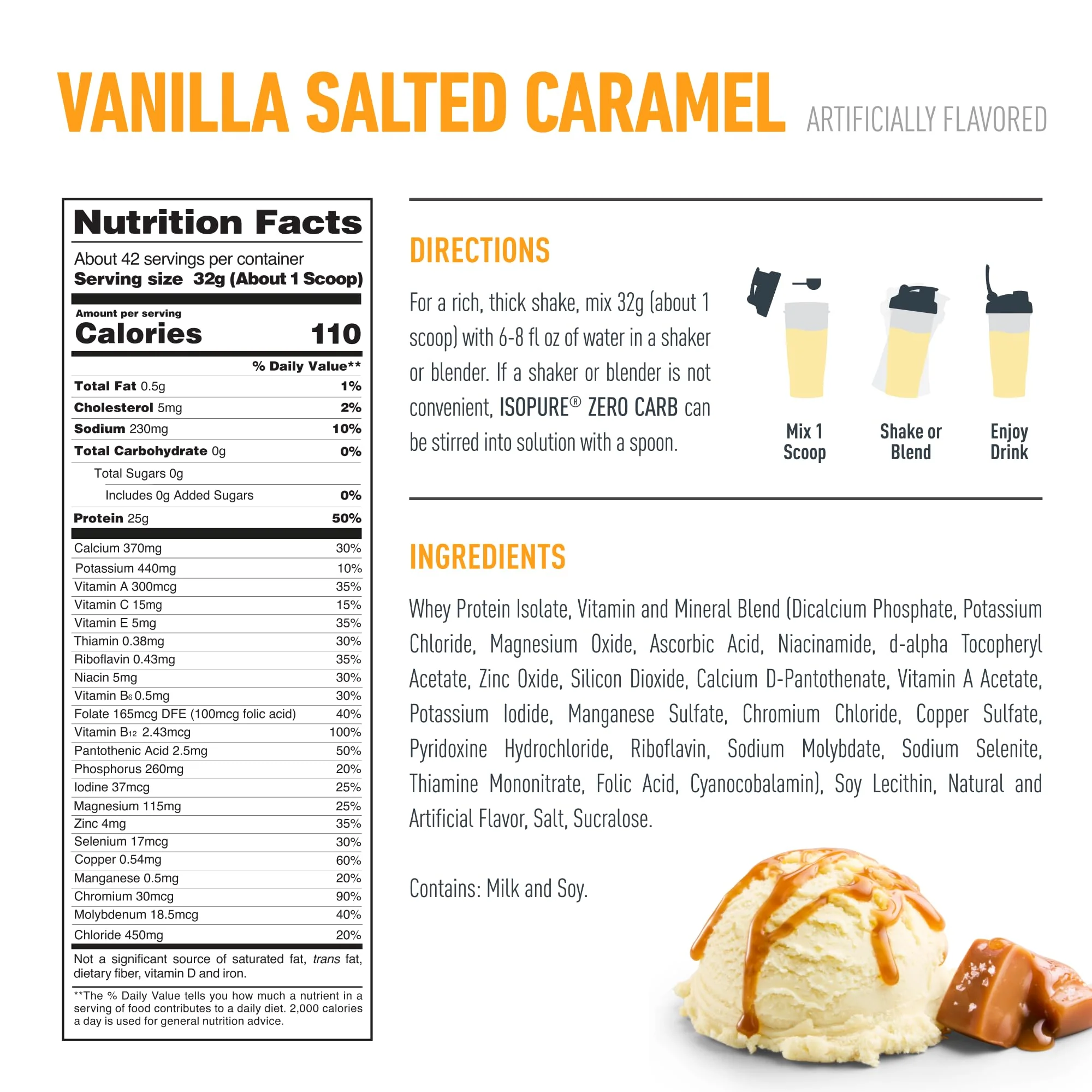 Isopure Zero Carb 100% Pure Whey Isolate Protein Powder, Lactose Free, Gluten Free, With Vitamins, Vanilla Salted Caramel, 25g Protein Per Serving, 3 Lbs, 42 Servings (Packaging May Vary) - Image 9