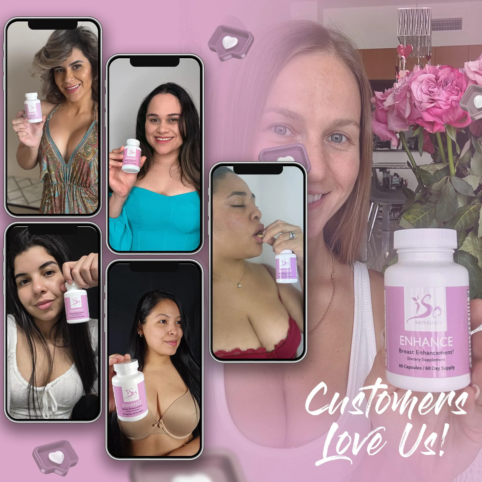 IsoSensuals Enhance Breast Enlargement Pills - Breast Enhancement Pills for Women, Breast Enhancer, All-Natural Ingredients, 60 Capsules - Image 2