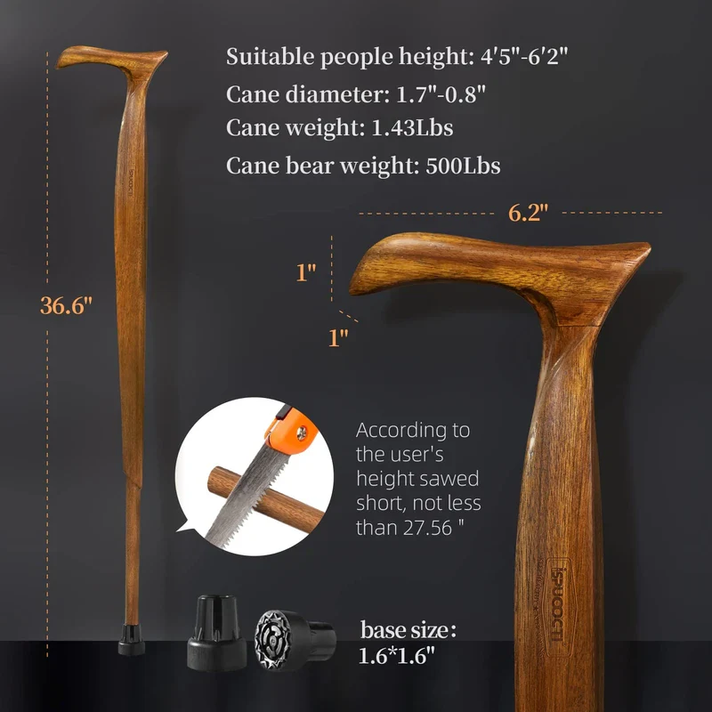 ispuoocti Wooden Walking Cane for Men and Women -Natural Solid Wood, 3 Rubber Tips, Heavy Duty, with Travel Bag- Wooden Walking Stick, Ergonomic Canes for Seniors Unisex Walking Canes - Image 6