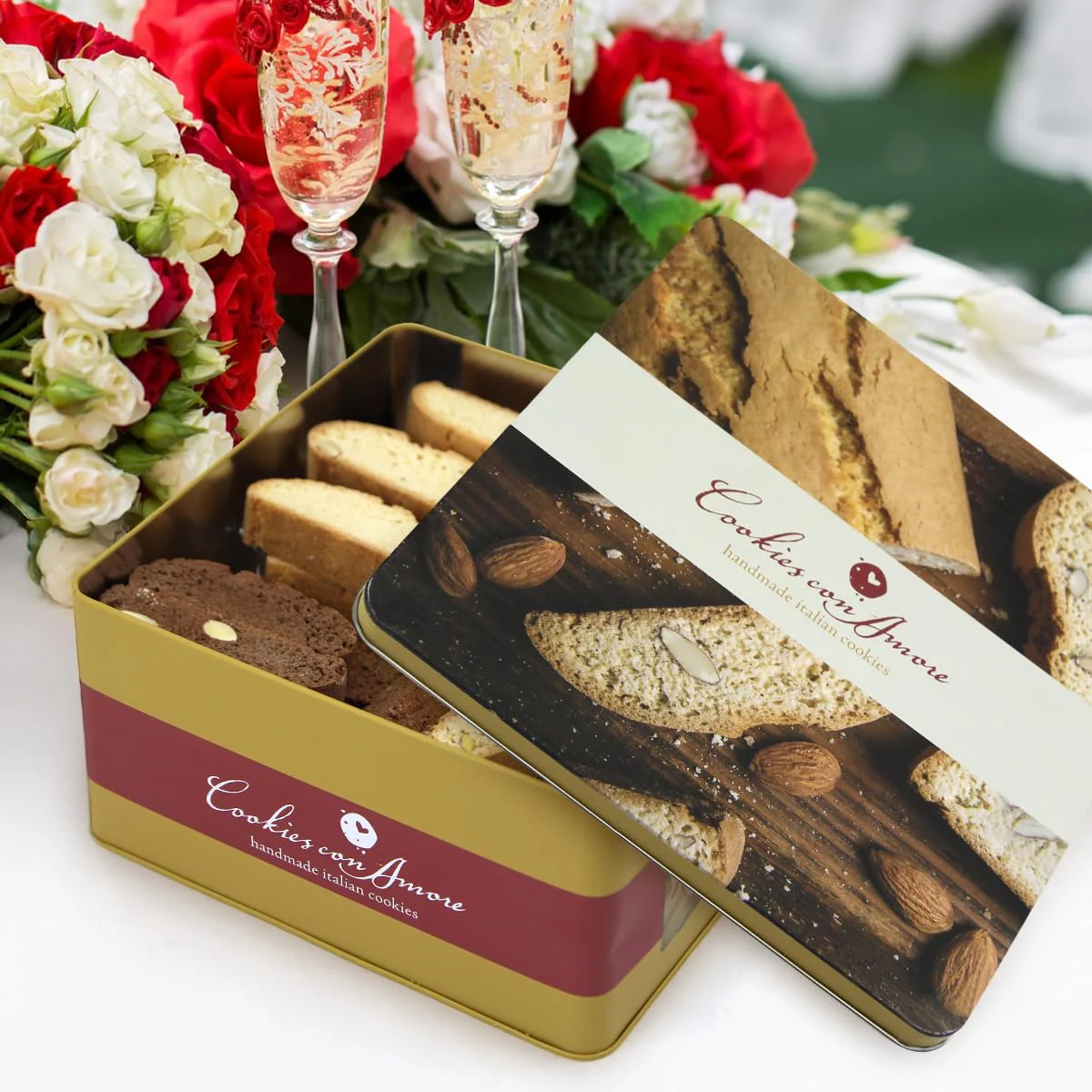 Italian Biscotti Cookie Gift Box, 30+ Pieces Individually Wrapped Gourmet Biscotti - 2Lb Square Tin with Authentic Italian Cookies for Holliday Gifting, Coffee Pairing, and Christmas Celebrations - Image 5