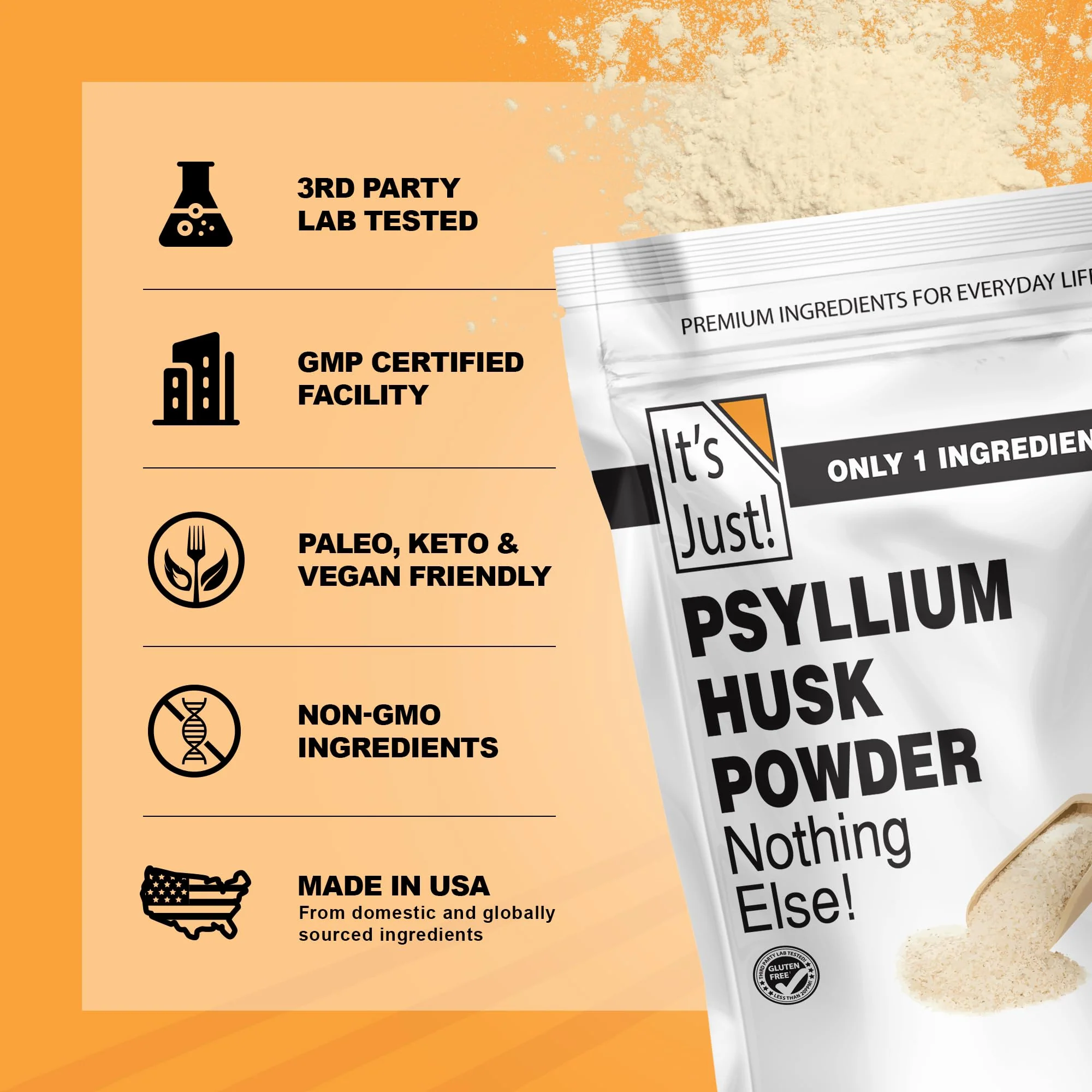 It's Just! - Psyllium Husk Powder, Easy Mixing Dietary Fiber, Cleanse Your Digestive System, Finely Ground Powder, Ideal for Keto Baking, Non-GMO (4 Pound (Pack of 1), Natural/No Added Flavor) - Image 3