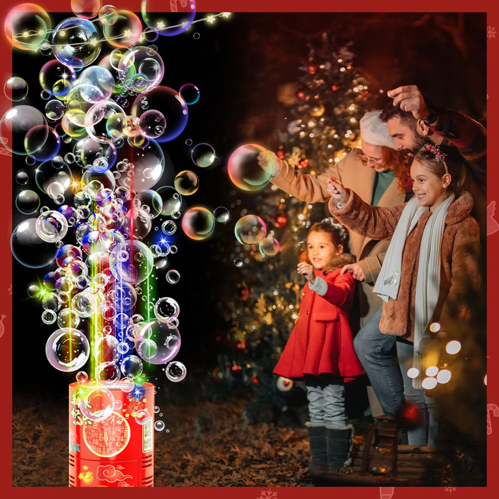Ivtivfu Fireworks Bubble Machine (2PCS 13 Holes), Automatic Fireworks Bubble Maker with Lights and Closeable Sound for Kids, Chinese New Year, Christmas, Party, 4th of July - Image 6