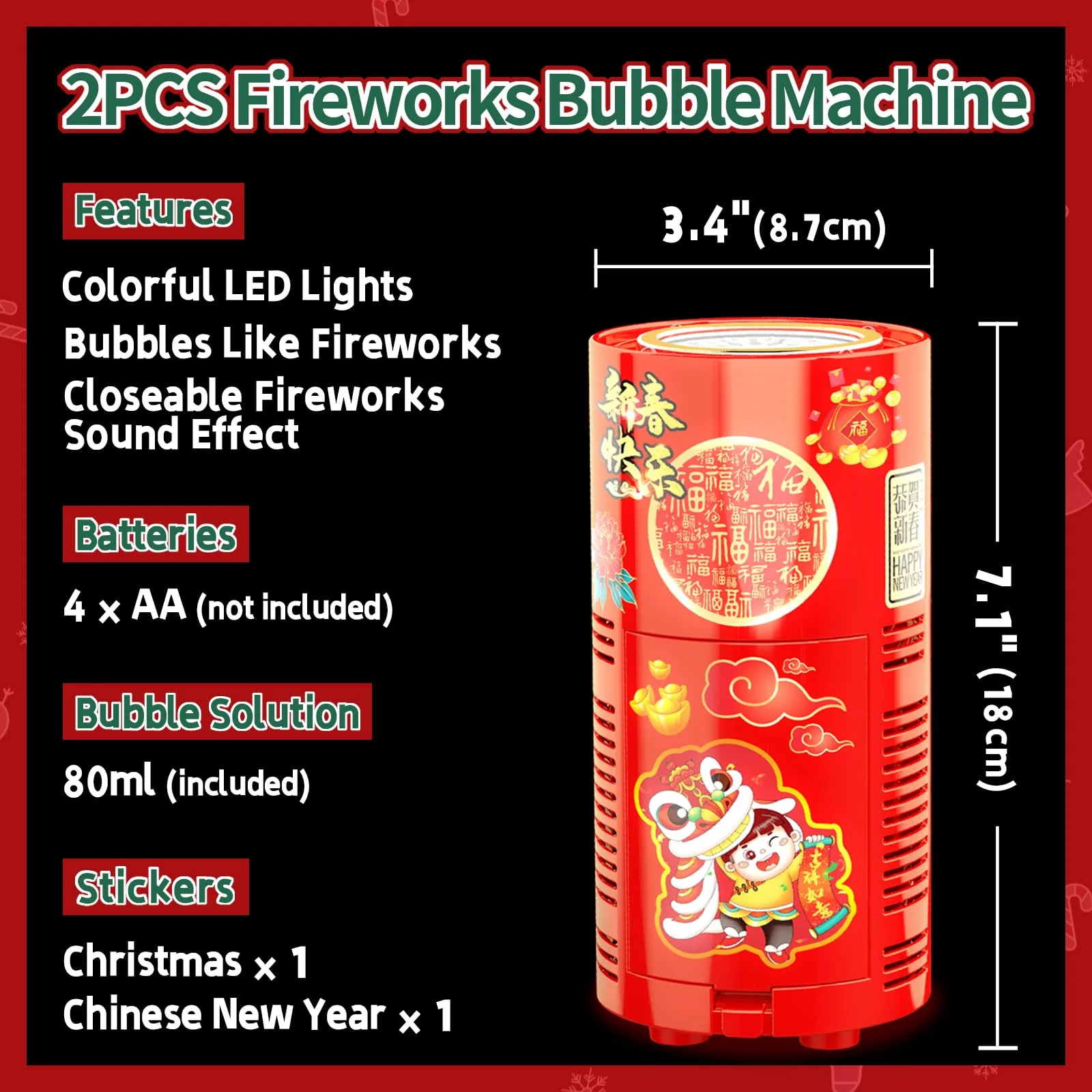 Ivtivfu Fireworks Bubble Machine (2PCS 13 Holes), Automatic Fireworks Bubble Maker with Lights and Closeable Sound for Kids, Chinese New Year, Christmas, Party, 4th of July - Image 5