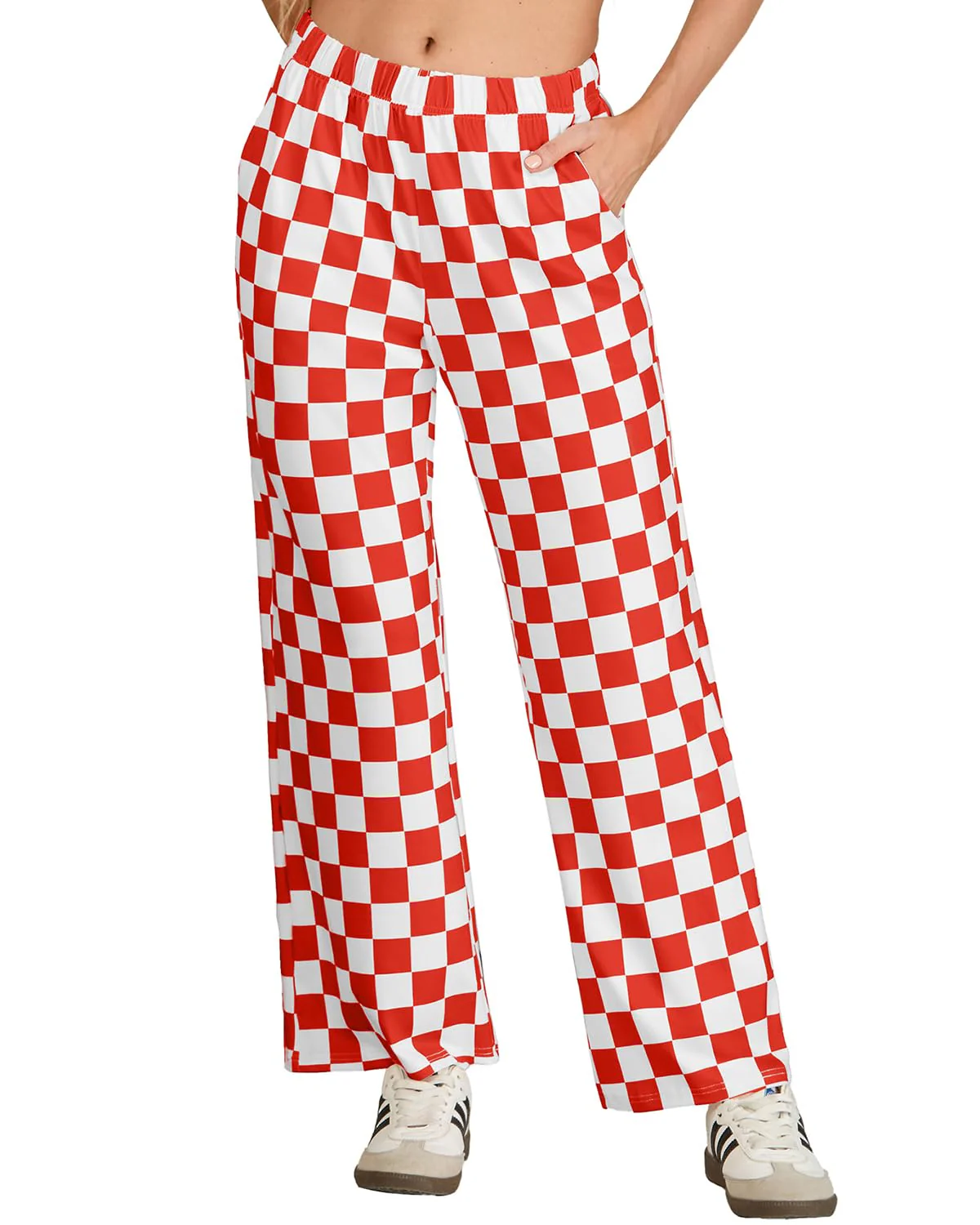 IWOLLENCE Christmas Checkered Pants for Women High Waist Wide Leg Plaid Pajama Pant Teen Girl Y2K Lounge Preppy Trousers Red White, M - Image 6