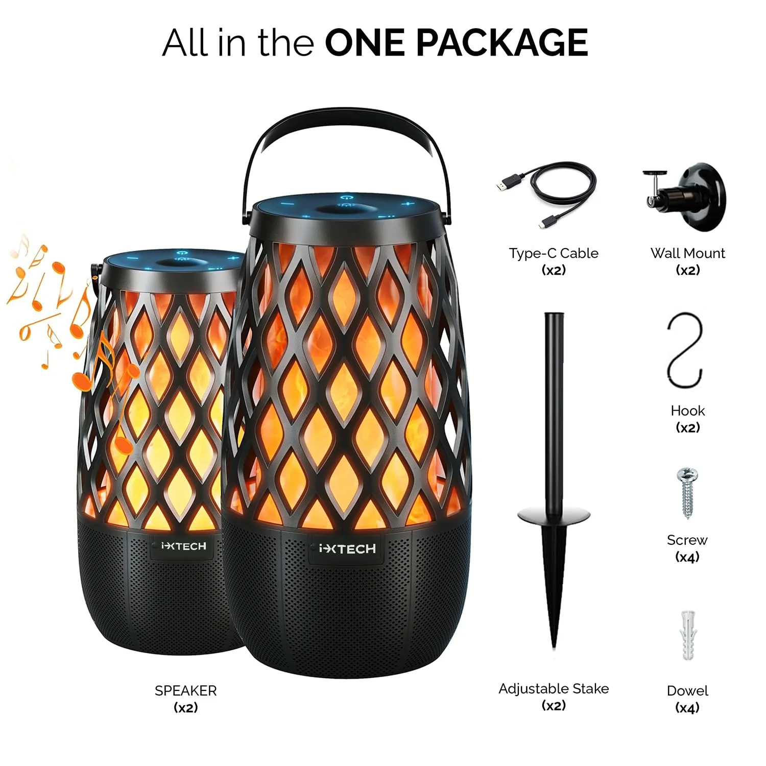 IXTECH Outdoor Bluetooth Speaker Waterproof Wireless Portable Speaker with LED Flame Lights Linkable Torch Lantern for Party Pool Camping Halloween Christmas Birthday Gift 2 Pack - Image 2