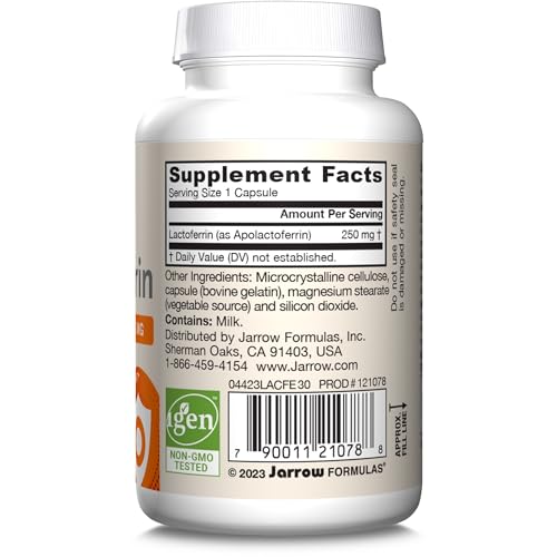 Jarrow Formulas Lactoferrin 250 mg - Immune-Supporting Glycoprotein - For Healthy Immune System Support & Iron Absorption - Freeze Dried - Gluten Free - Non-GMO - 30 Capsules (Servings) - Image 2