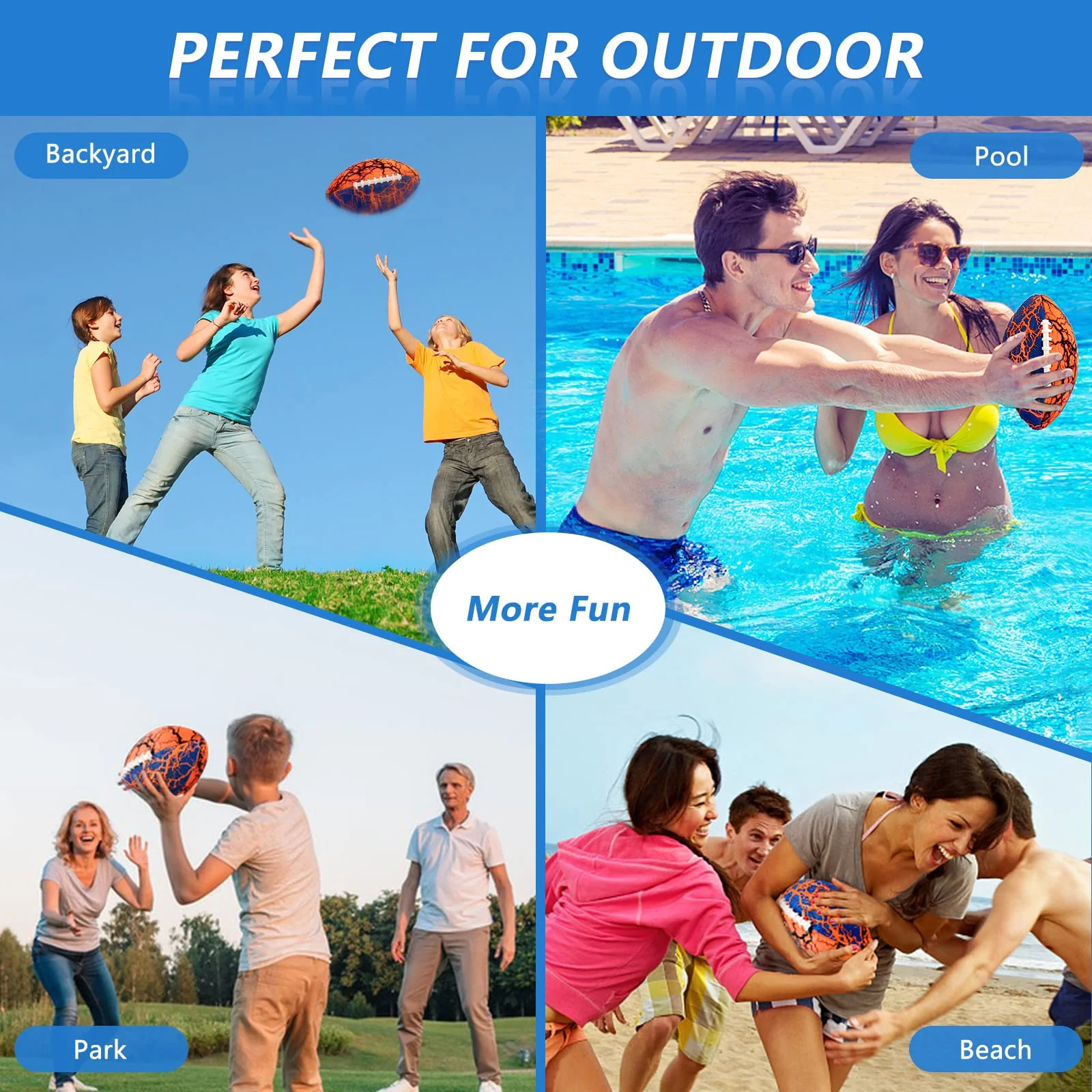 Jasonwell Pool Beach Water Football - 2Pack Strong Grip Waterproof Football for All-Weather Play Pool Toys Beach Games Outdoor Sports Toy Christmas Birthday Gifts for Kids Boys Teens Adults (ORN&BU) - Image 3