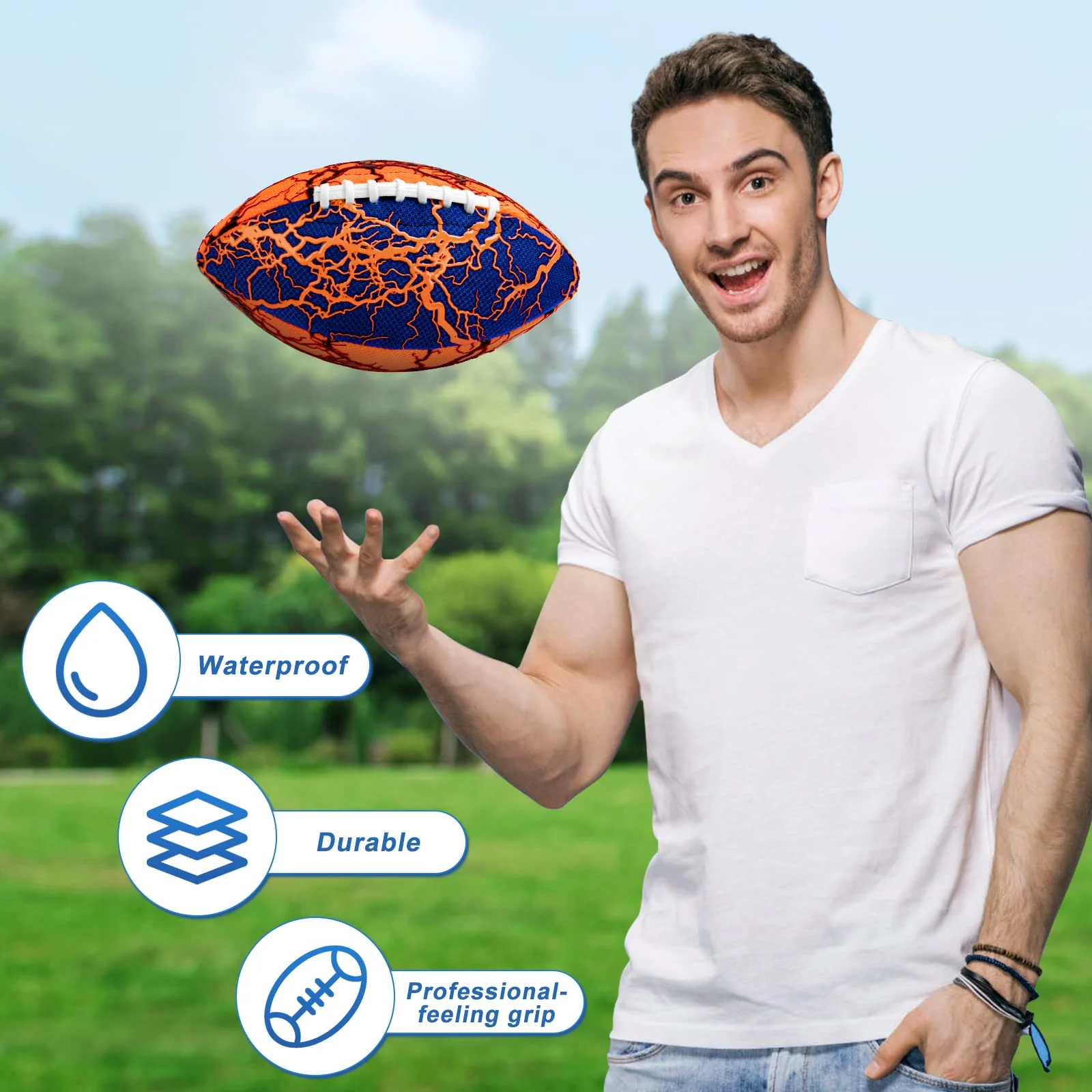 Jasonwell Pool Beach Water Football - 2Pack Strong Grip Waterproof Football for All-Weather Play Pool Toys Beach Games Outdoor Sports Toy Christmas Birthday Gifts for Kids Boys Teens Adults (ORN&BU) - Image 5