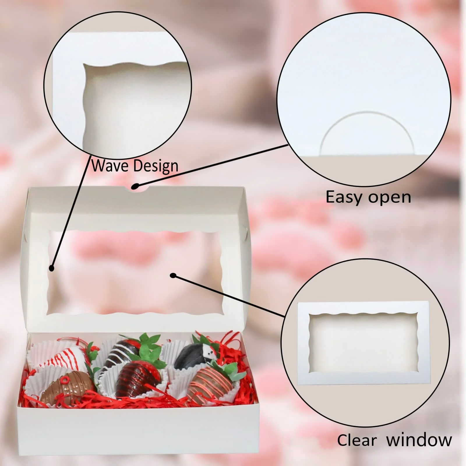 JCXGRVC 50PCS 8x5x2 Inch Chocolate Covered Strawberries Boxes Bakery Boxes with Window for Chocolate Truffle,Donut, Browines Cookies,Cakesickle &Christmas Valentine's Easter Mother's Day - Image 2