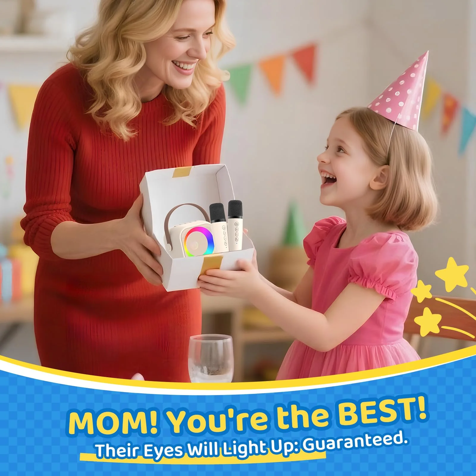 Jeefu Karaoke Machine for Kids, Toys for 3-12 Years Old Girls Gifts, Kids Karaoke Microphone Machine Toy, Best Fun Christmas Birthday Gifts for 5 6 7 8 9 10 11 Years Teens Girl Boys Beige 2 Mic - Image 7