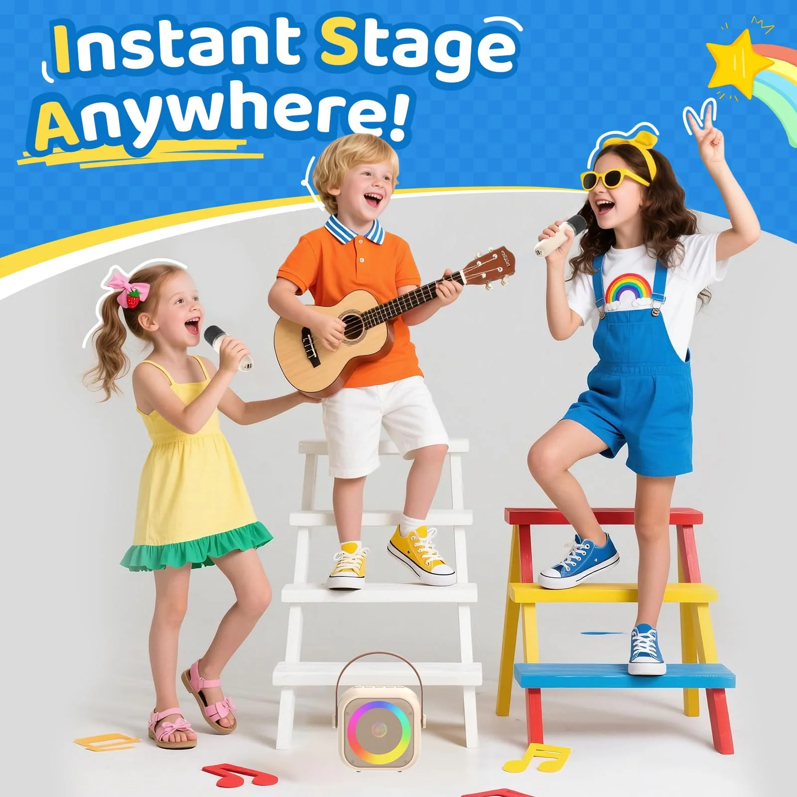 Jeefu Karaoke Machine for Kids, Toys for 3-12 Years Old Girls Gifts, Kids Karaoke Microphone Machine Toy, Best Fun Christmas Birthday Gifts for 5 6 7 8 9 10 11 Years Teens Girl Boys Beige 2 Mic - Image 8