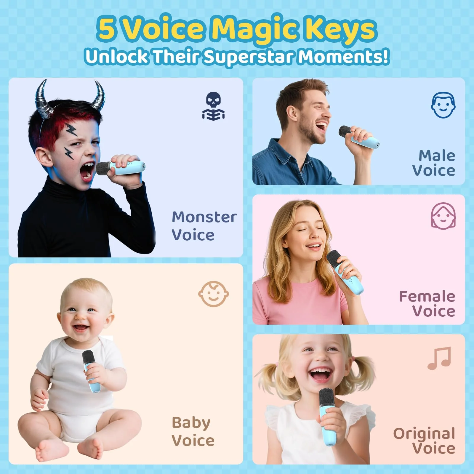 Jeefu Karaoke Machine for Kids, Toys for 3-12 Years Old Girls Gifts, Kids Karaoke Microphone Machine Toy, Best Fun Christmas Birthday Gifts for 5 6 7 8 9 10 11 Years Teens Girl Boys Blue 2 Mic - Image 4