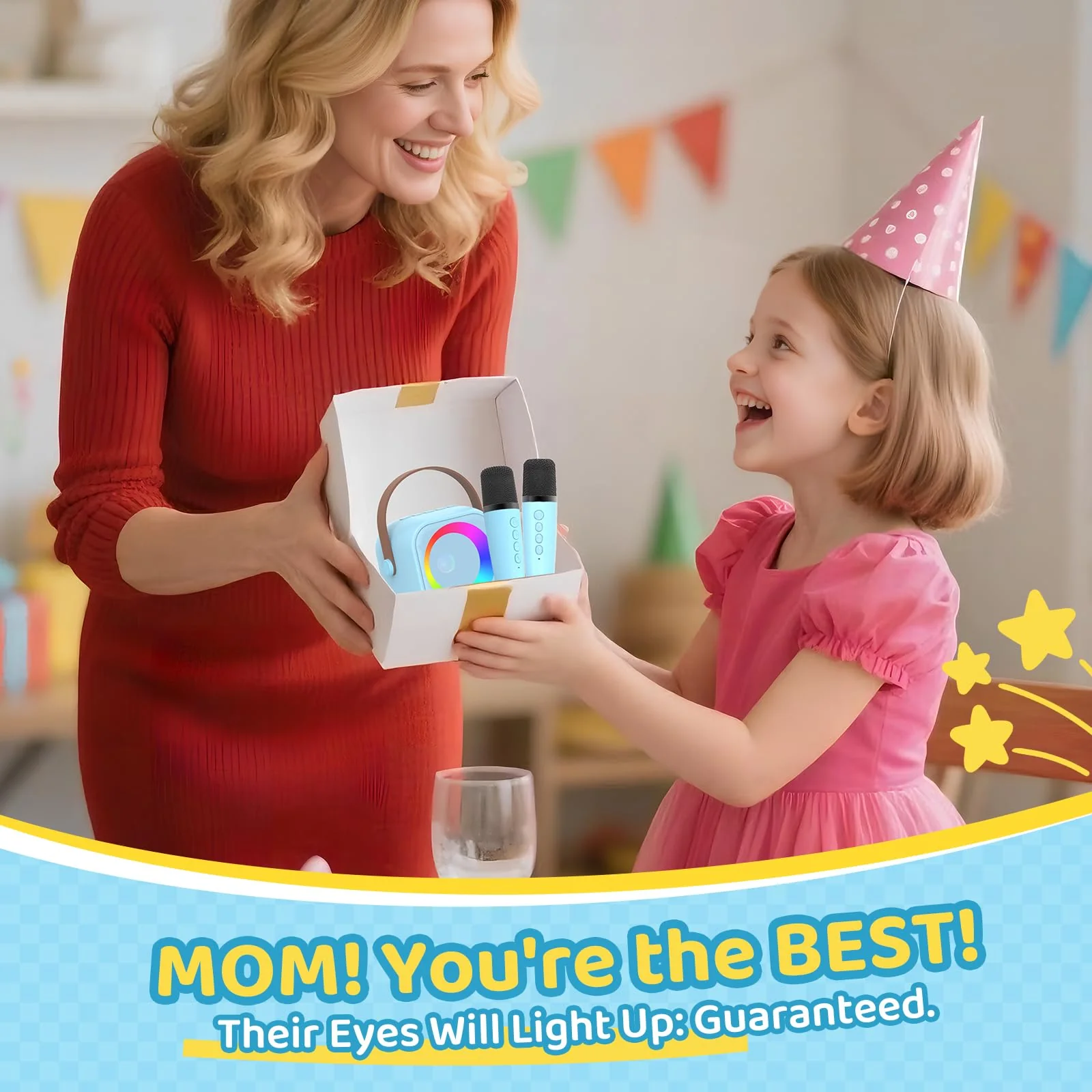 Jeefu Karaoke Machine for Kids, Toys for 3-12 Years Old Girls Gifts, Kids Karaoke Microphone Machine Toy, Best Fun Christmas Birthday Gifts for 5 6 7 8 9 10 11 Years Teens Girl Boys Blue 2 Mic - Image 7