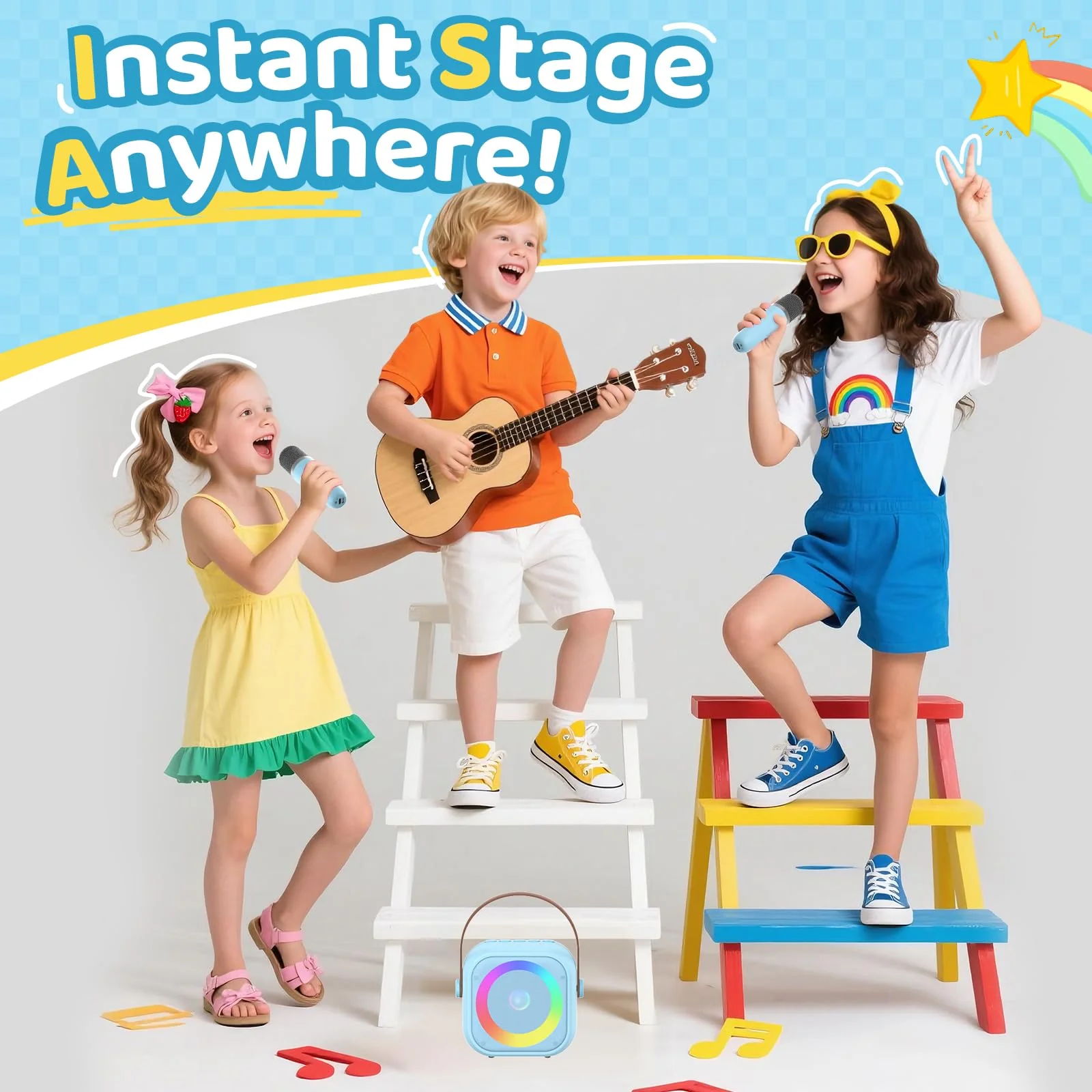 Jeefu Karaoke Machine for Kids, Toys for 3-12 Years Old Girls Gifts, Kids Karaoke Microphone Machine Toy, Best Fun Christmas Birthday Gifts for 5 6 7 8 9 10 11 Years Teens Girl Boys Blue 2 Mic - Image 8