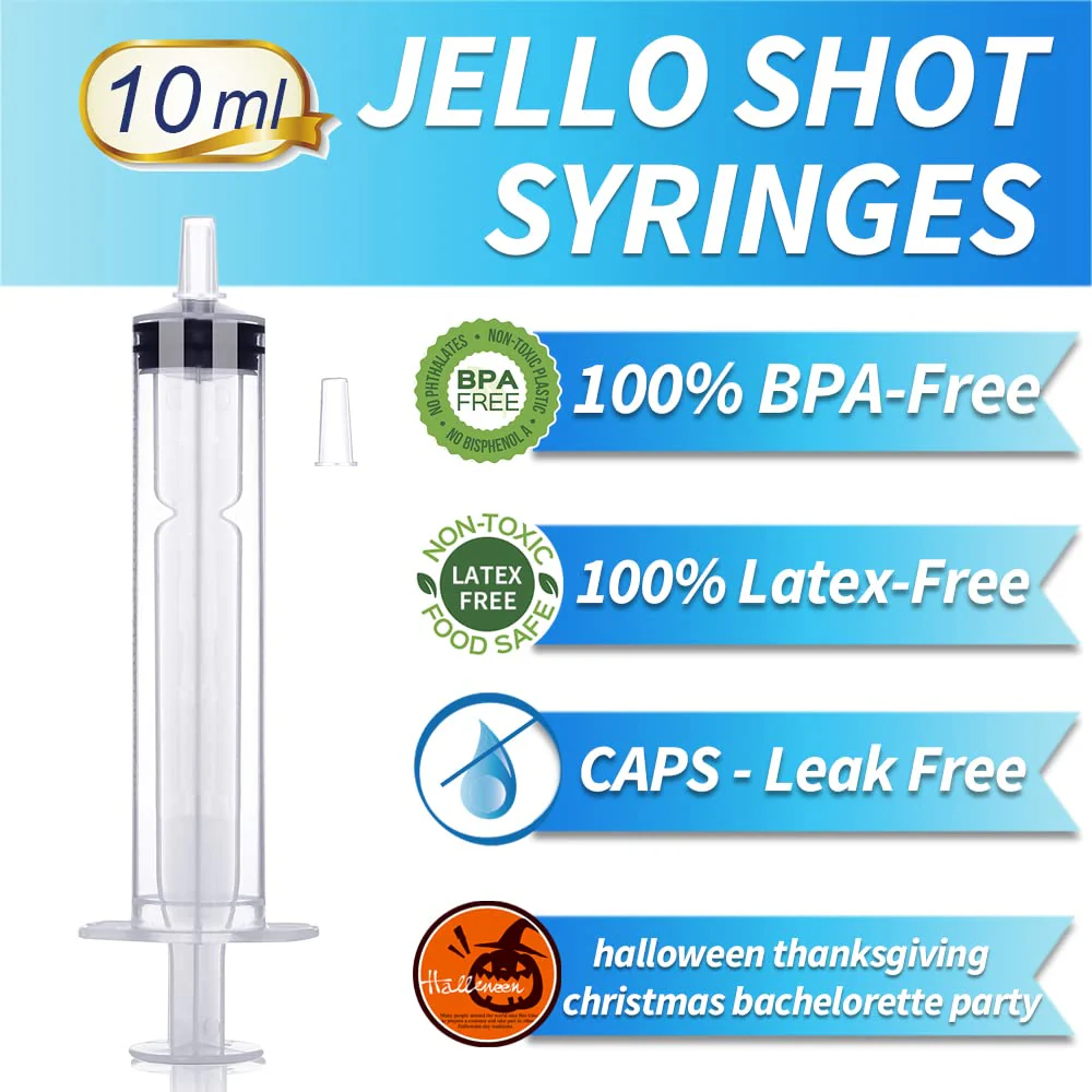 Jello Shot Syringes 100 Pack with Tip Cap for Adults Kids, 10ml Party Liquid Syringe BPA-Free Suringes Shooters for Jello Shots, Halloween, Thanksgiving, Christmas, Bachelorette Parties, Nurses, Graduation Party - Image 6