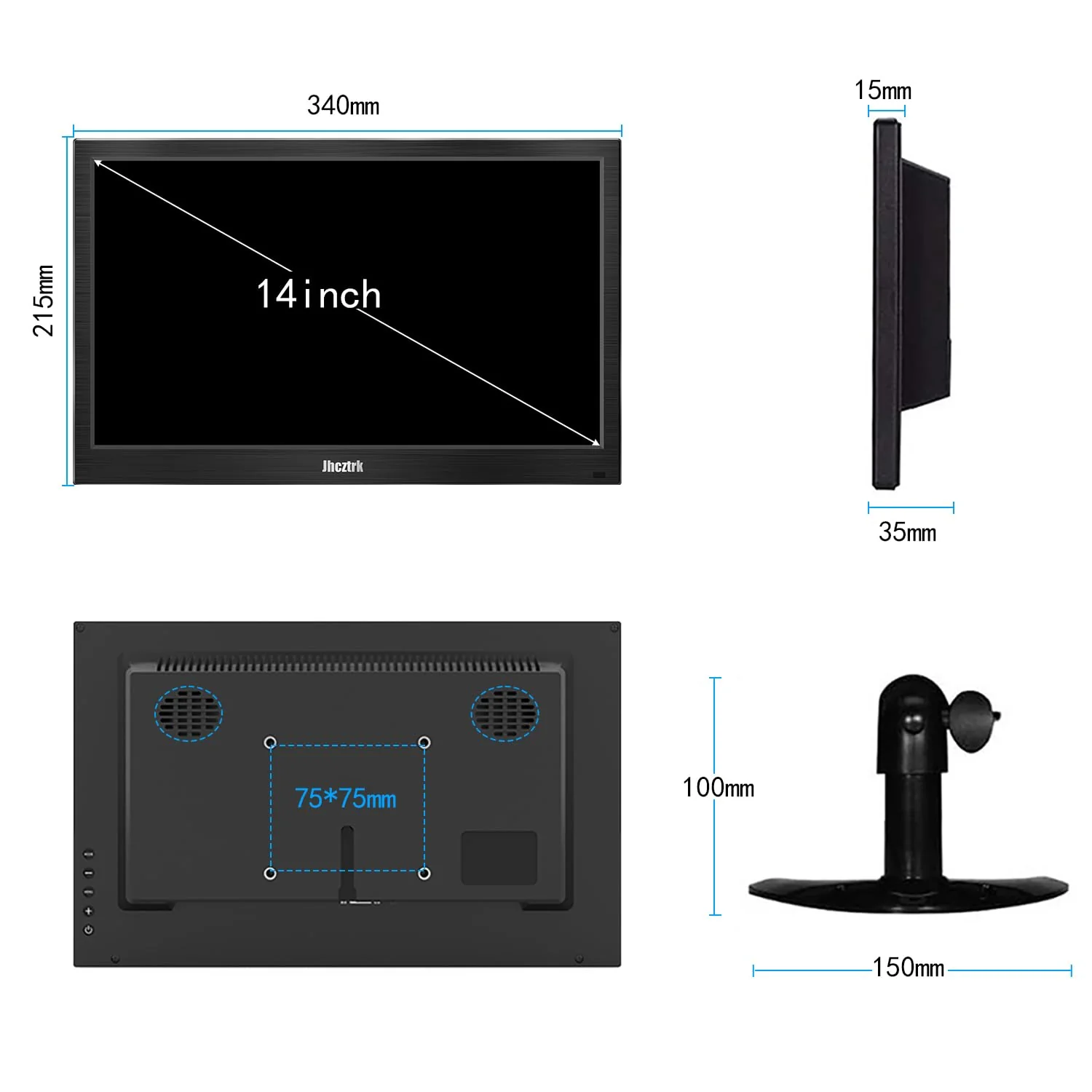 Jhcztrk 14 Inch Touchscreen Portable Monitor 1080P Touchscreen Display, 350cd/m², HDR, HDMI USB C, Built-in Speakers, VESA Compatible, Travelling Second Monitors for Laptops and Mobile Phones - Image 3