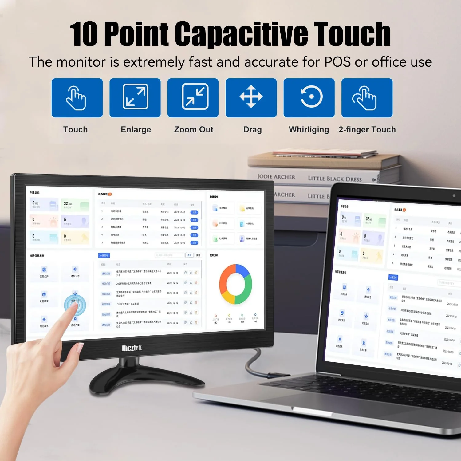 Jhcztrk 14 Inch Touchscreen Portable Monitor 1080P Touchscreen Display, 350cd/m², HDR, HDMI USB C, Built-in Speakers, VESA Compatible, Travelling Second Monitors for Laptops and Mobile Phones - Image 7