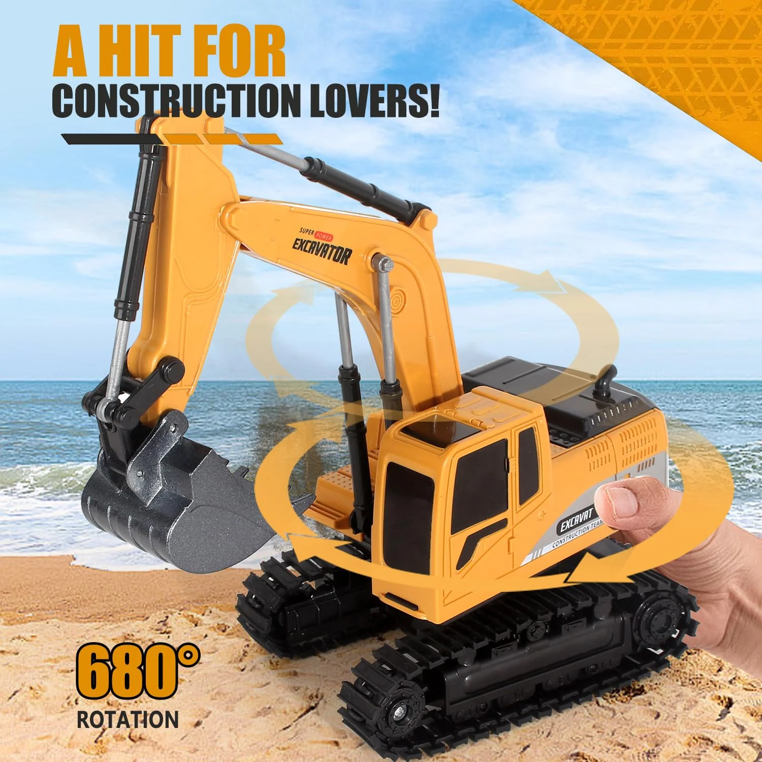 Jiakora Remote Control Excavator Toys for Boys, RC Excavator Toy for Boys 3 4 5 6 7 8 Year Old Kids Christmas Birthday Gift,RC Digger Truck Construction Vehicles with Metal Shovel & Light - Image 6