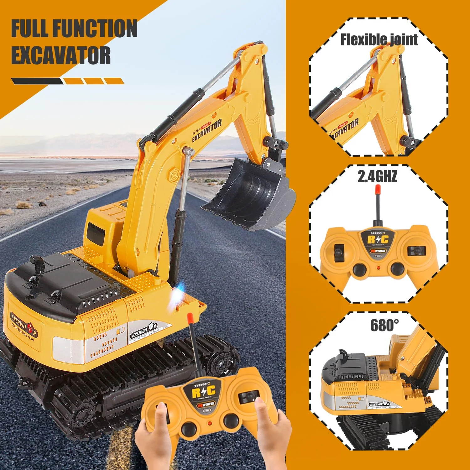 Jiakora Remote Control Excavator Toys for Boys, RC Excavator Toy for Boys 3 4 5 6 7 8 Year Old Kids Christmas Birthday Gift,RC Digger Truck Construction Vehicles with Metal Shovel & Light - Image 8