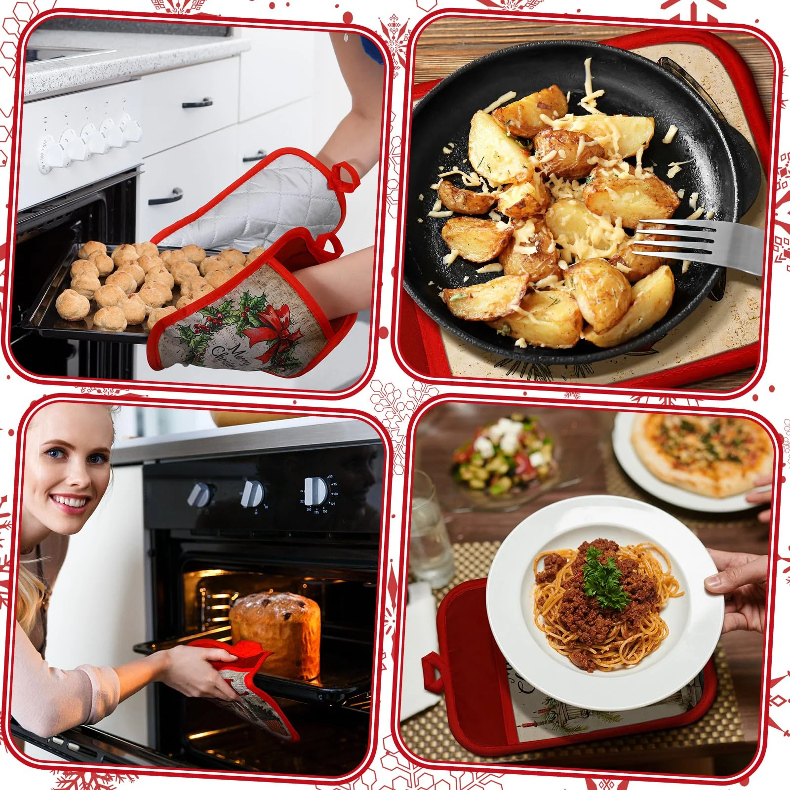 Jingmore 12 Pcs Christmas Pot Holders with Pocket Xmas Retro Pot Holders for Kitchen Winter Hot Pads Oven Mitts Cookie Bag Cute Heat Resistant Farmhouse Oven Gloves Baking Cooking - Image 3