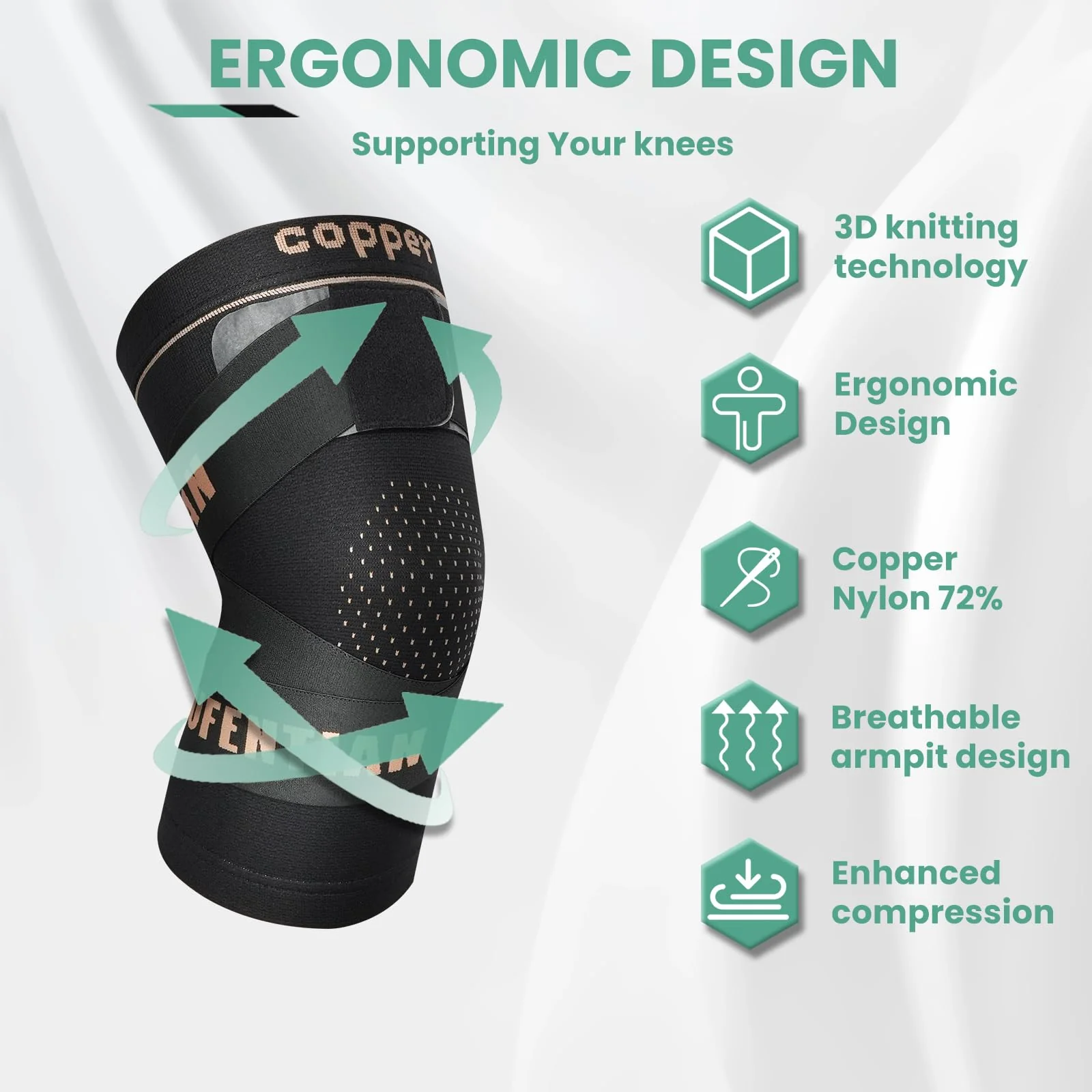 JIUFENTIAN Knee Support for Women and Men with Strap (2pack) Copper Knee Brace for Women Arthritis Pain-Knee Sleeves for Working Out,Running and Knee Pain Relief(Medium) - Image 5