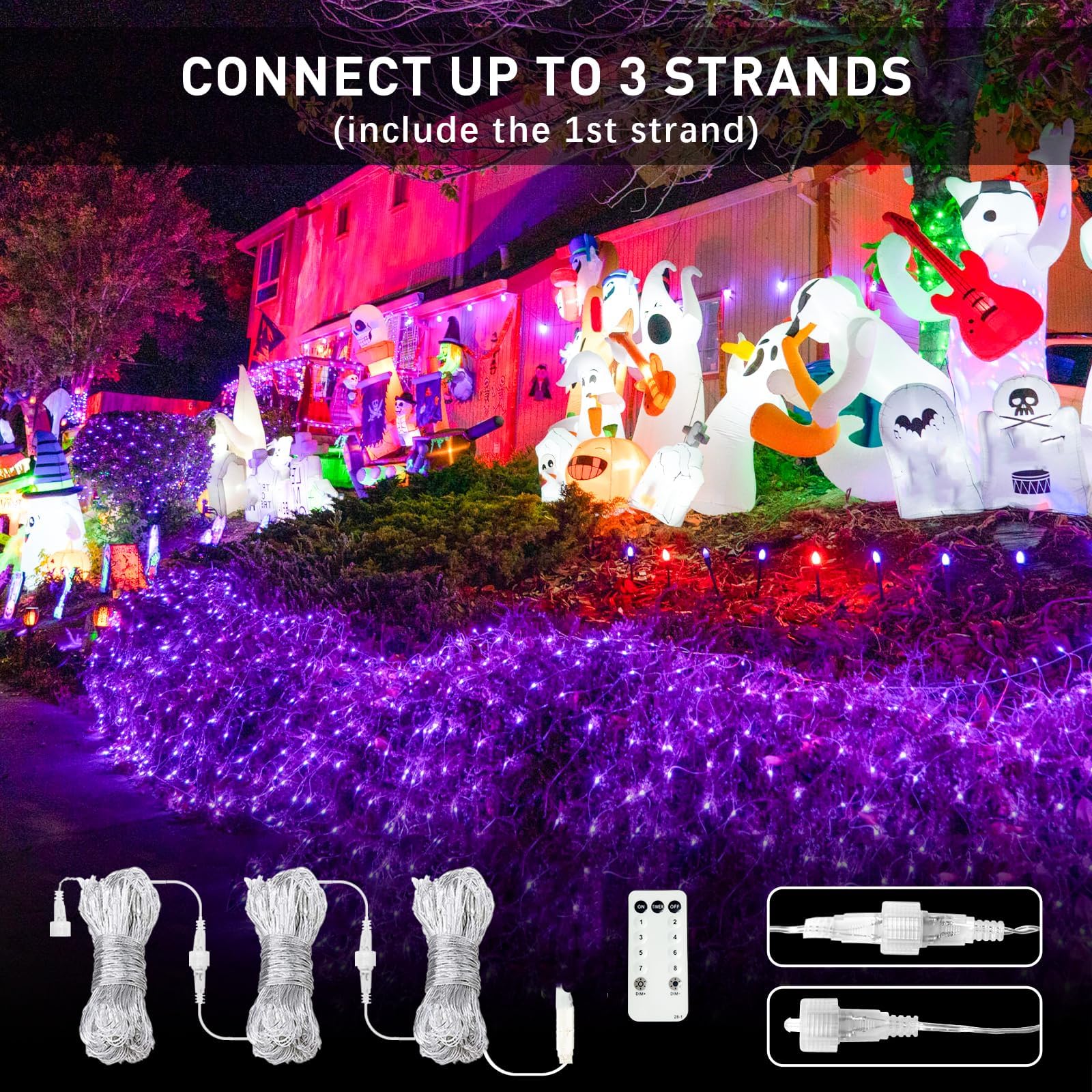 JMEXSUSS 360 LED Purple Halloween Lights - Plug in, Outdoor Waterproof, 12 ft x 5 ft Purple Net Lights with Remote for Halloween & Christmas Bush - Image 5