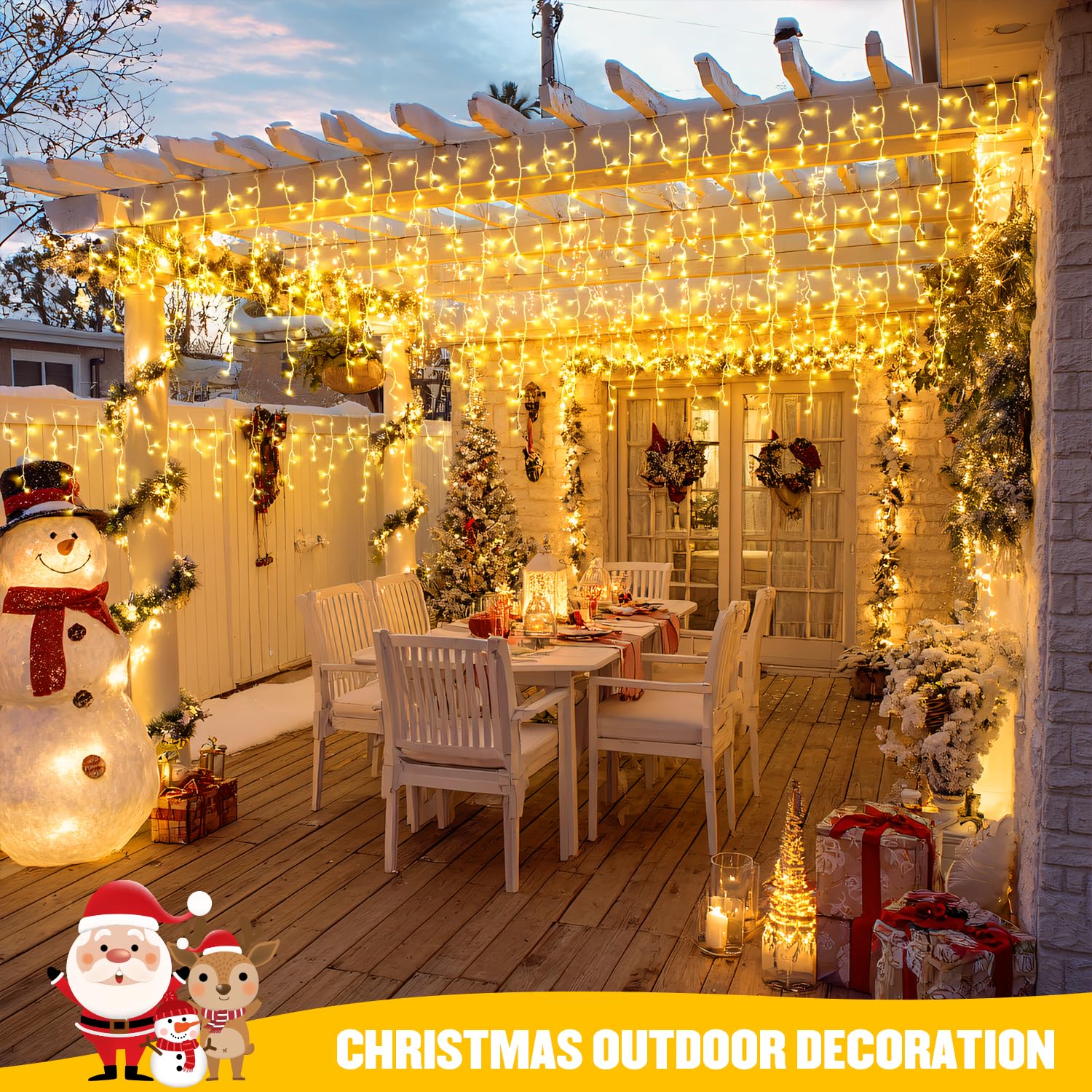 JMEXSUSS 38.8FT Icicle Lights for Outside, 400 LED Icicle Christmas Light Outdoor Indoor Plug in, Warm White String Lights for Christmas House Patio Party Fireplace Holiday Decorations - Image 5