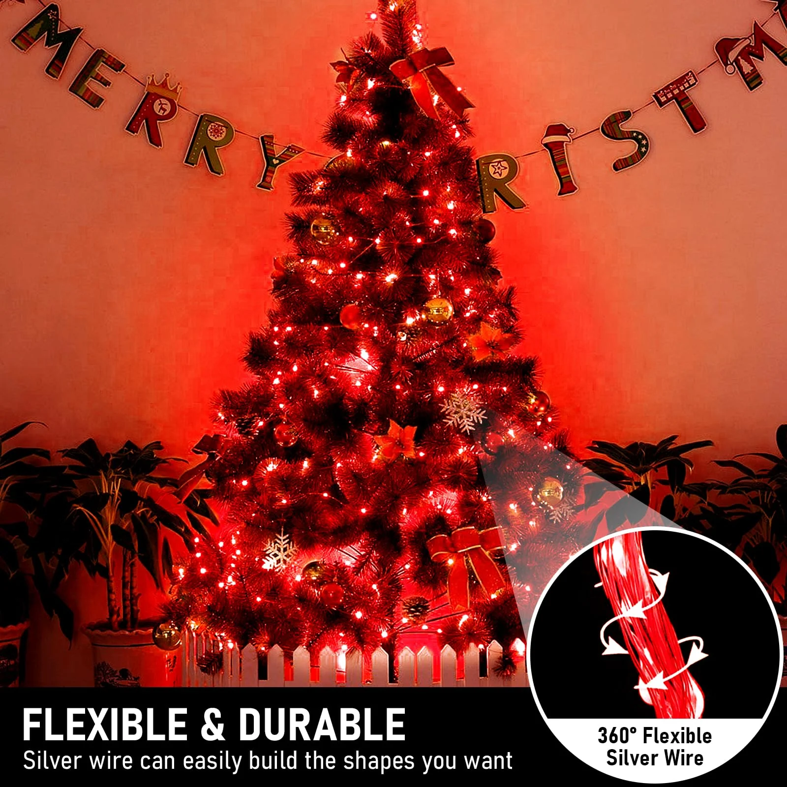 JMEXSUSS 8 Pack 50 LED Christmas Fairy Lights Battery Operated String Lights, 16ft Red Twinkle Fairy Lights Indoor Outdoor Waterproof for Mason Jars Bedroom Party Wedding Christmas Decorations - Image 5