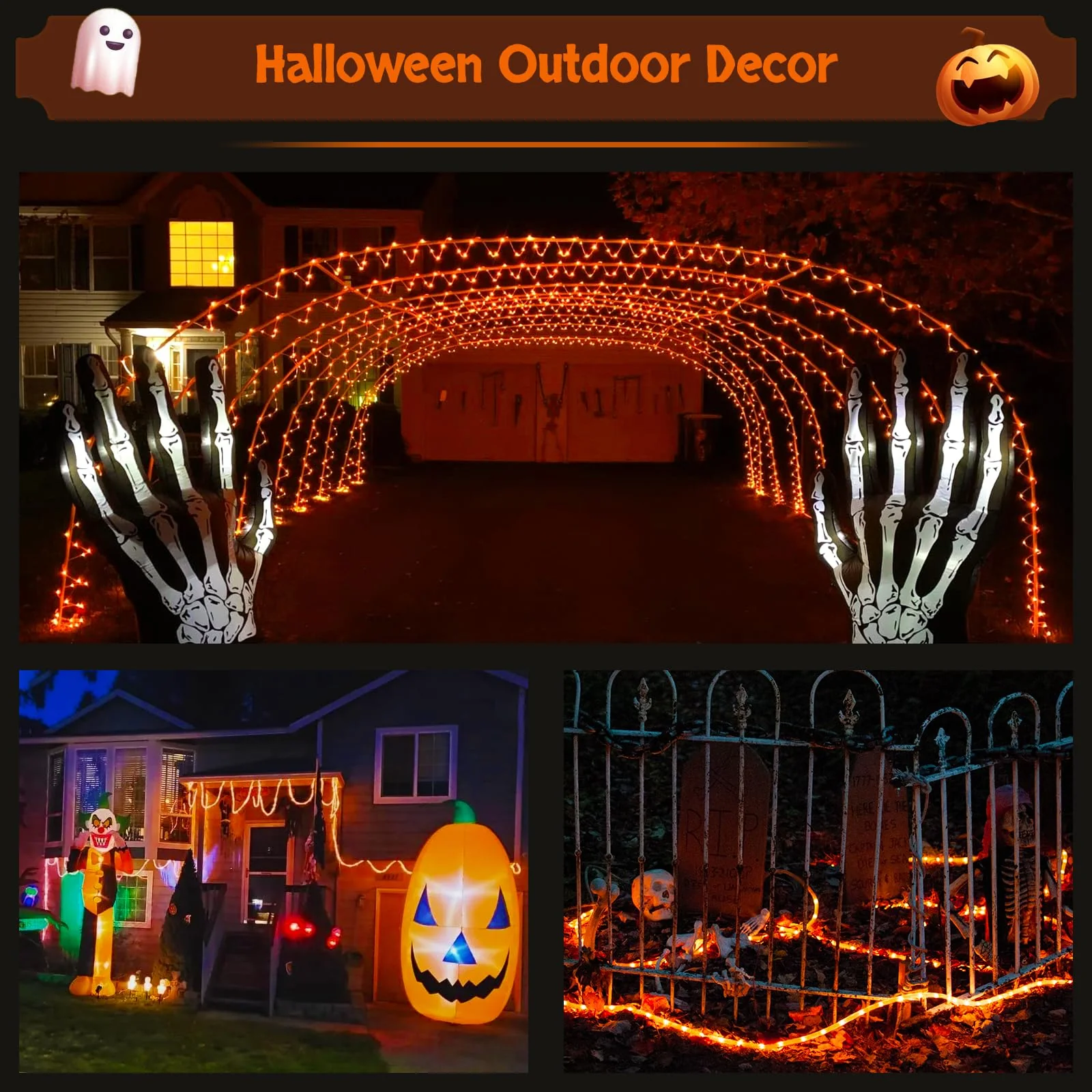JMEXSUSS Orange Halloween Solar Lights, 66 ft 200 LED Rope Lights Outdoor Waterproof, PVC Tube Orange Christmas String Lights for Halloween Thanksgiving Fall Party Tree Fence Christmas - Image 5