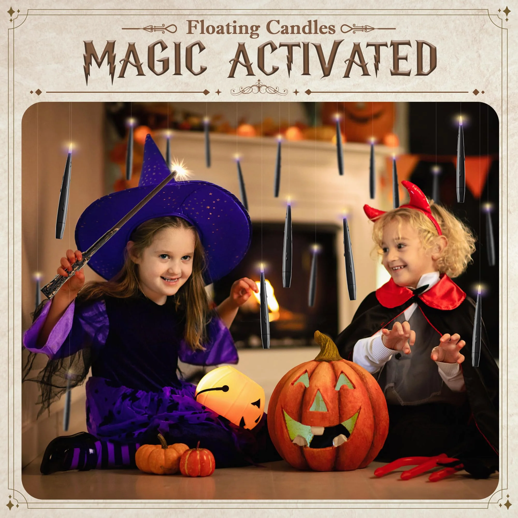 JOIONE Floating Candles with Wand, 12 Pack Flameless Candles Magic Hanging Taper Candles with Wand Remote, Battery Operated Candles for Halloween Christmas Birthday Party Decor Black - Image 2