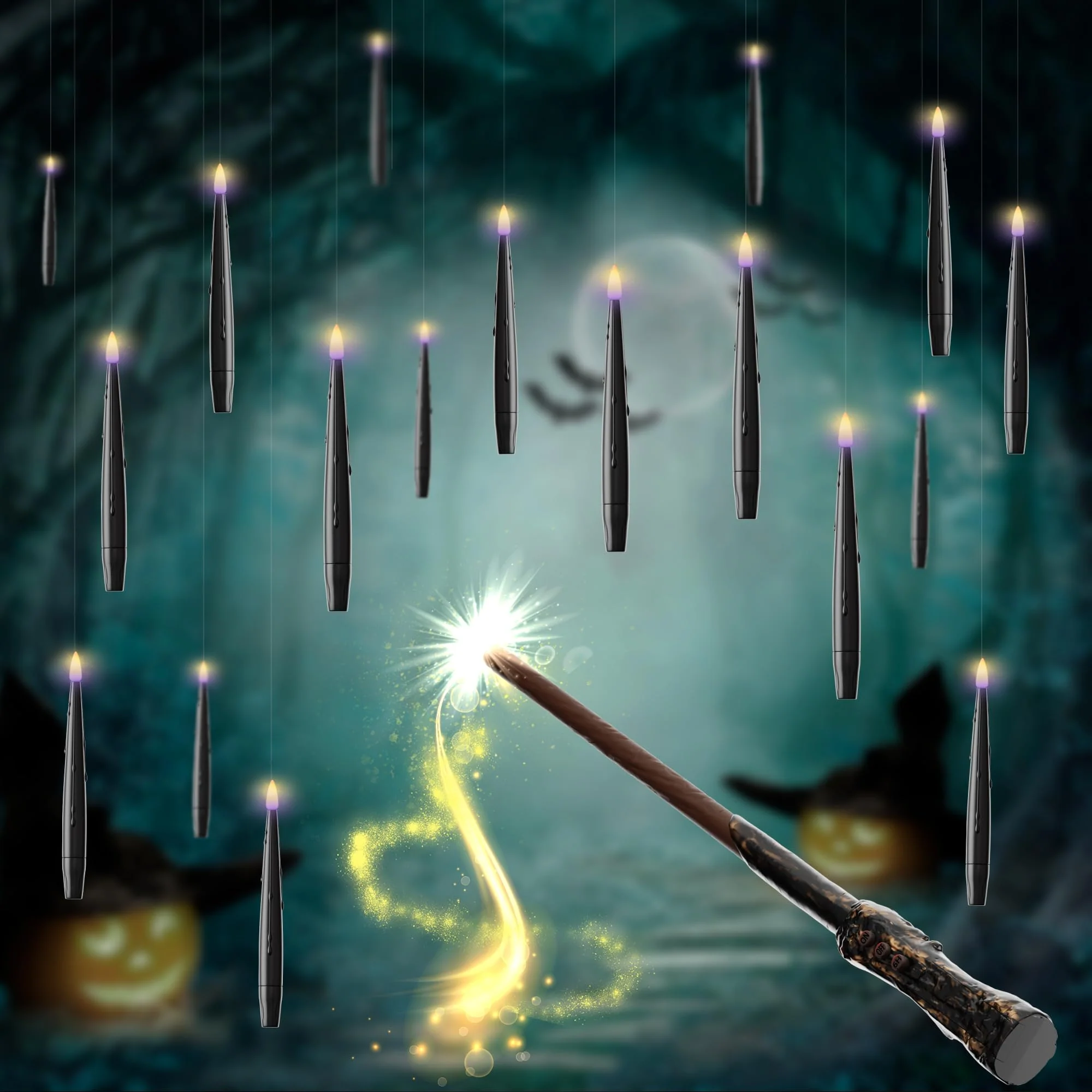 JOIONE Floating Candles with Wand, 12 Pack Flameless Candles Magic Hanging Taper Candles with Wand Remote, Battery Operated Candles for Halloween Christmas Birthday Party Decor Black - Image 3