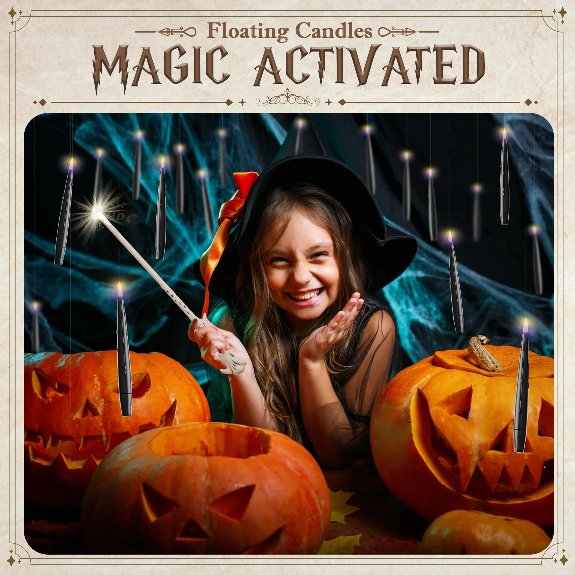 JOIONE Floating Candles with Wand, 12 Pack Flameless Candles Magic Hanging Taper Candles with Wand Remote, Battery Operated Candles for Halloween Christmas Birthday Party Decor Black - Image 4