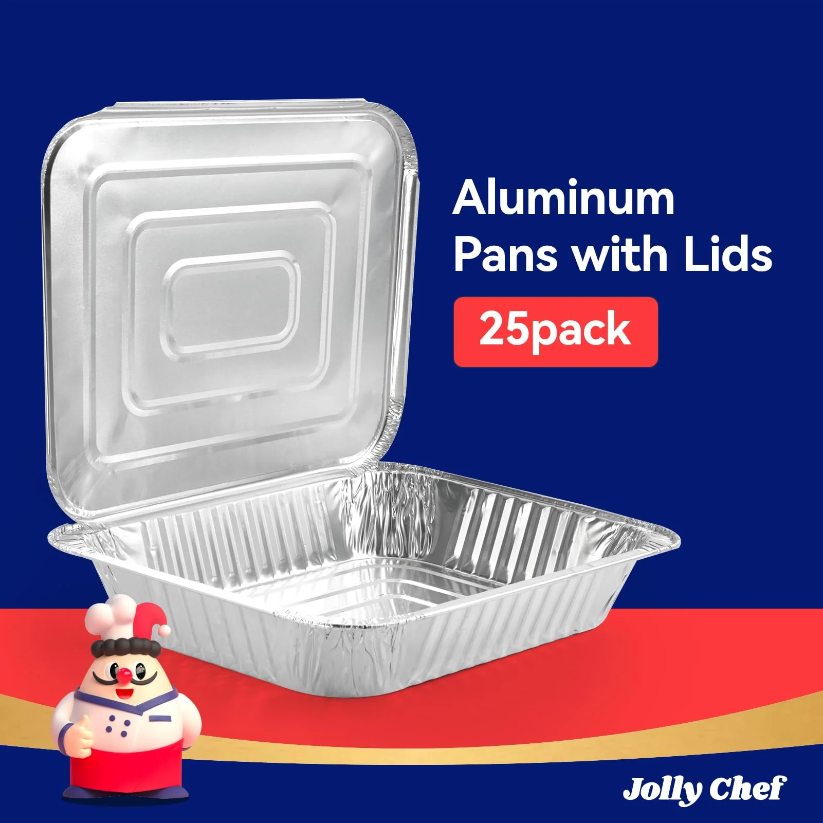 JOLLY CHEF 9x13 Aluminum Pans With Lids (25 Pack)- Disposable Foil Food Containers with Lids for Cooking, Heating, Storing, Prepping Food- Thanksgiving, Christmas, Parties - Image 8