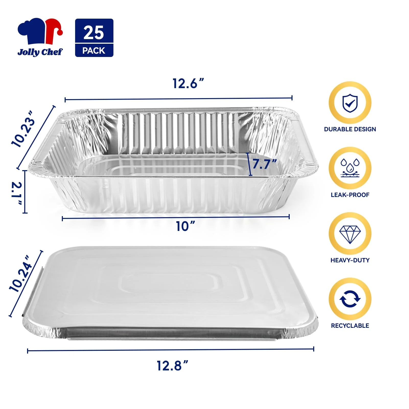 JOLLY CHEF 9x13 Aluminum Pans With Lids (25 Pack)- Disposable Foil Food Containers with Lids for Cooking, Heating, Storing, Prepping Food- Thanksgiving, Christmas, Parties - Image 9
