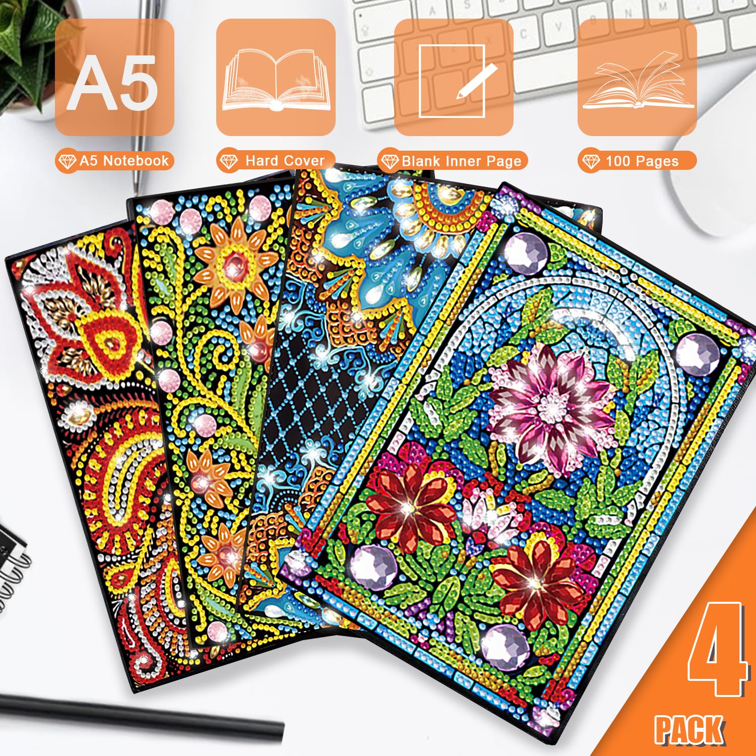 Josongslax Diamond Art Kits for Adults Teens, 4 Pack Diamond Painting Journals Notebooks, DIY 5D Gem Dots Art Crafts for Adults Clearance, Teenagers' Birthdays, Graduation, Christmas Gifts with Tools - Image 4