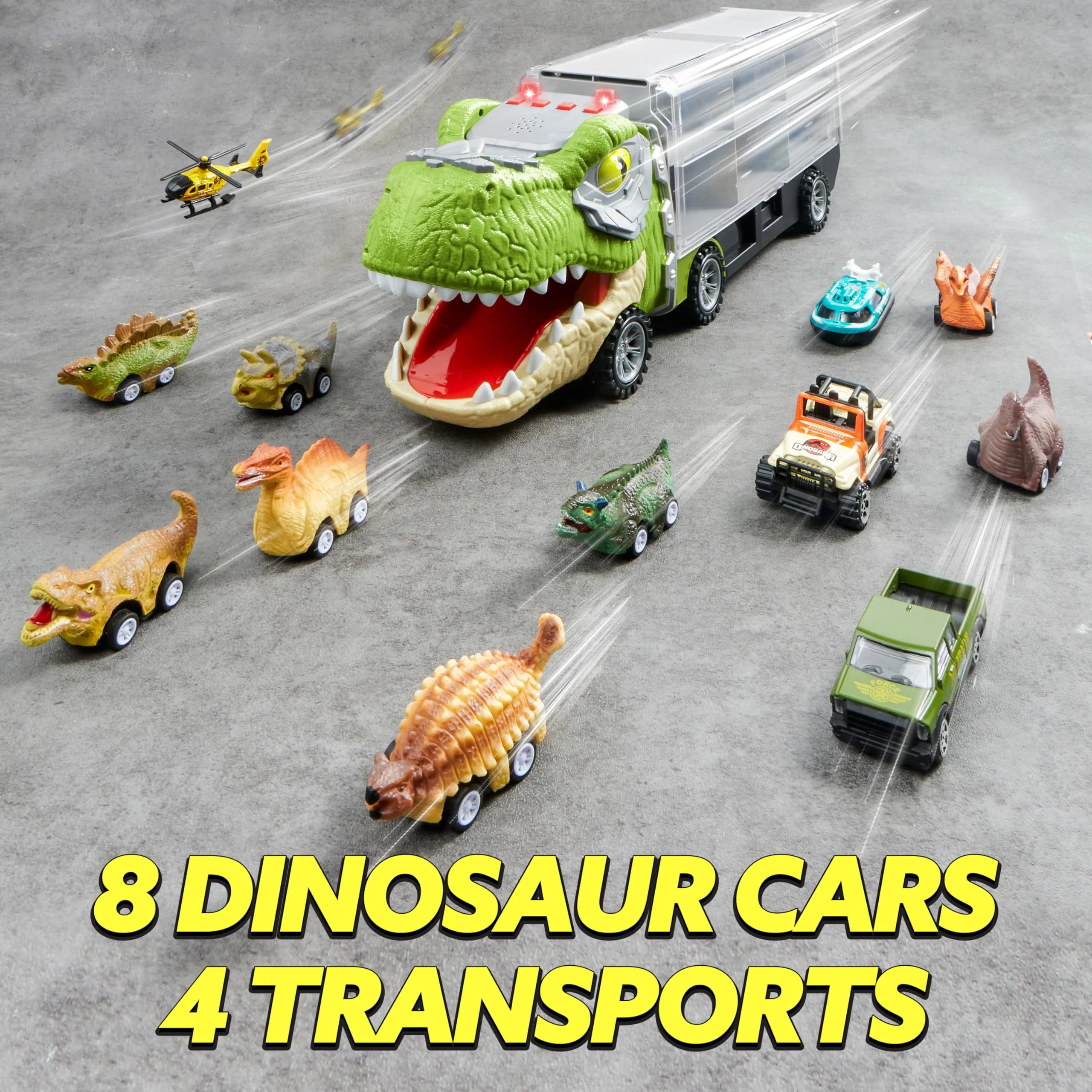 JOYIN 13 in 1 Dinosaur Toys for Kids 3-5, Dinosaur Truck with 12 Pull Back Cars, Birthday Gifts Toys for 3 4 5+ Year Old Boy, Transport Carrier Truck for Toddlers, Christmas Great Gifts for Grandkids - Image 6