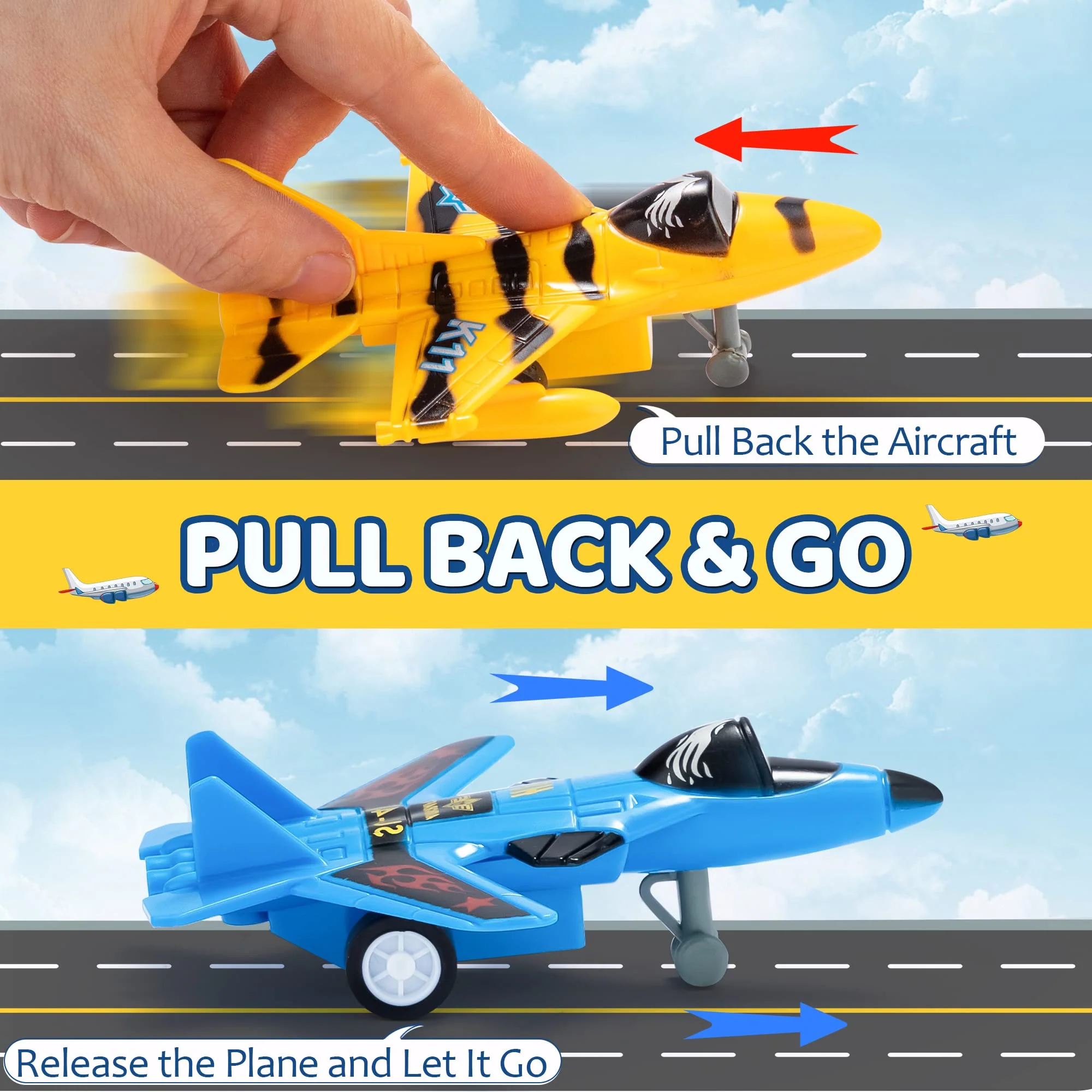 JOYIN 16 Pcs Pull Back Airplane Toys, Boys Plane Playset, Aircraft Incl Helicopter, Fighter, Bomber, Gifts for Toddler Kids 3+ Years Old, Christmas Kids Gifts, Treasure Box Toys for Classroom - Image 2