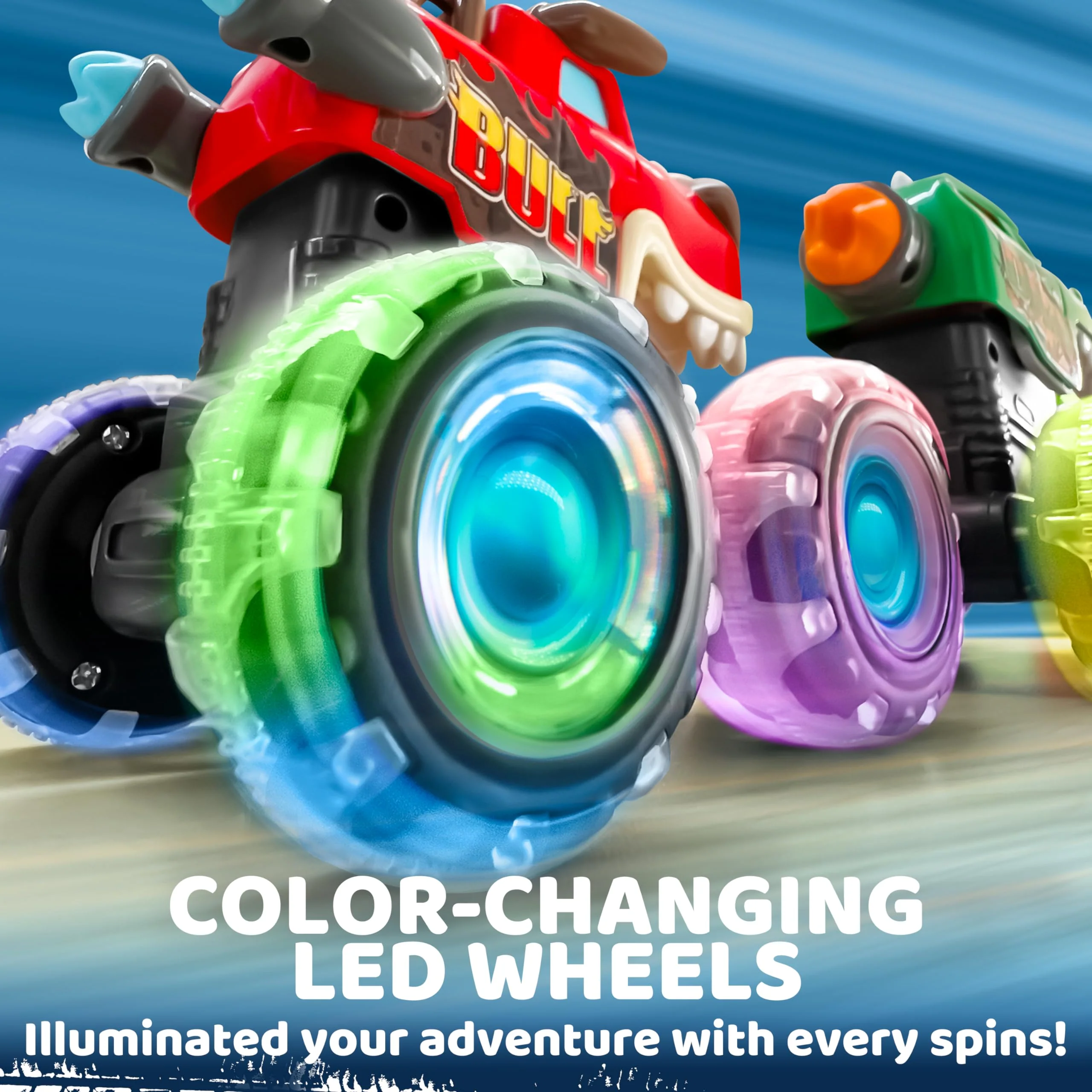 JOYIN 3 Pack Monster Truck Toy - Motion Activated Light-Up Cars for Toddlers - Monster Treads Lightning Wheels - Baby Toy Trucks - Press & Go Cars for Kids Boys Birthday Gifts for Christmas - Image 9
