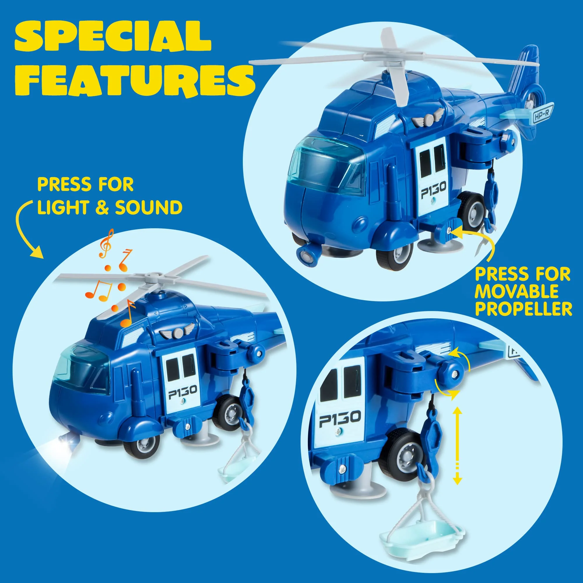 JOYIN 4 Packs Emergency Vehicle Toy Playsets, Friction Powered Vehicles with Light and Sound, Including Fire Truck, Ambulance, Play Police Car and Helicopter, Christmas Toddler Kids Boys Gifts - Image 4