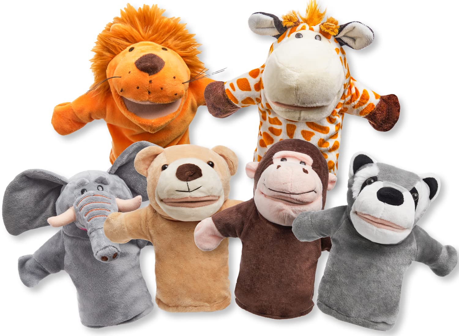 JOYIN 6Pcs Kids Hand Puppet Set with Working Mouth, Toddler Animal Plush Toy Includes Elephant, Giraffe, Lion, Bear, Raccoon and Monkey for Show Theater, Christmas Birthday Gifts for Kid Age 3+ - Image 3