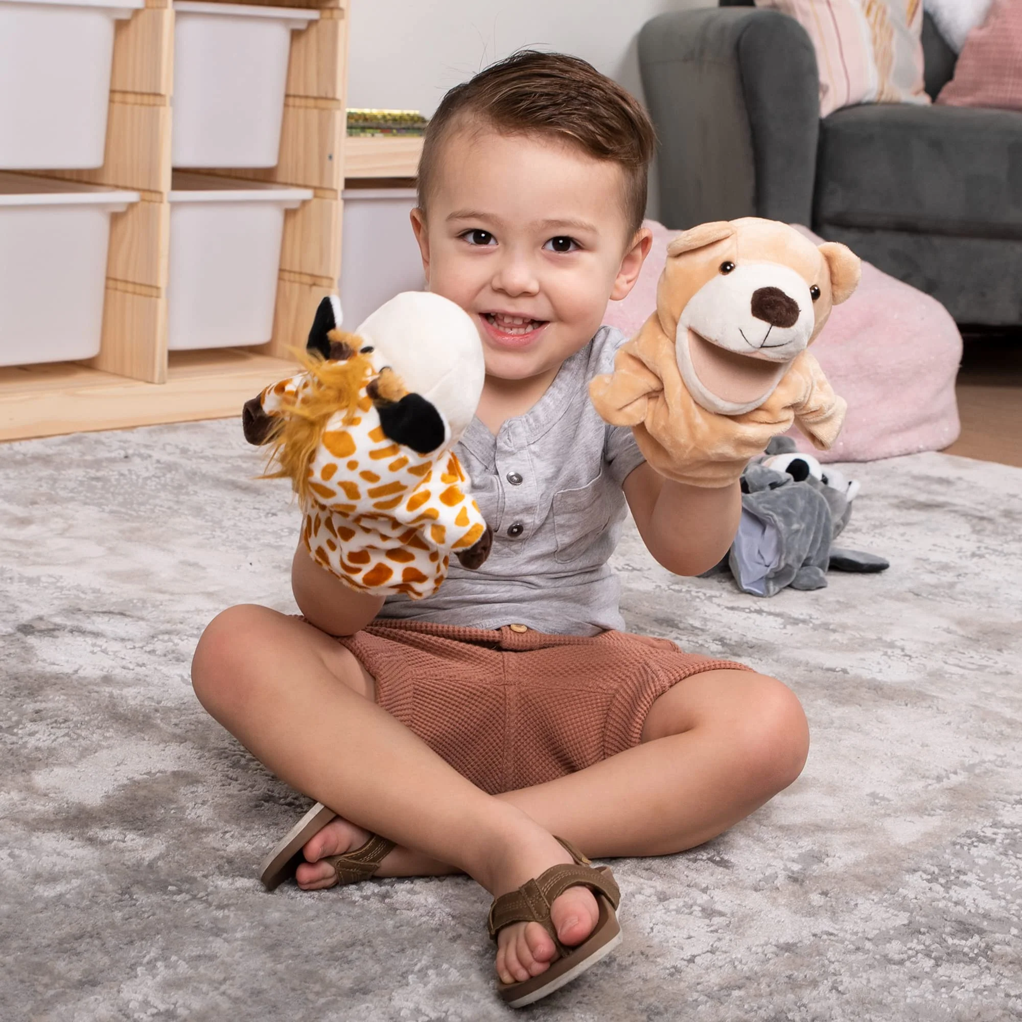 JOYIN 6Pcs Kids Hand Puppet Set with Working Mouth, Toddler Animal Plush Toy Includes Elephant, Giraffe, Lion, Bear, Raccoon and Monkey for Show Theater, Christmas Birthday Gifts for Kid Age 3+ - Image 4