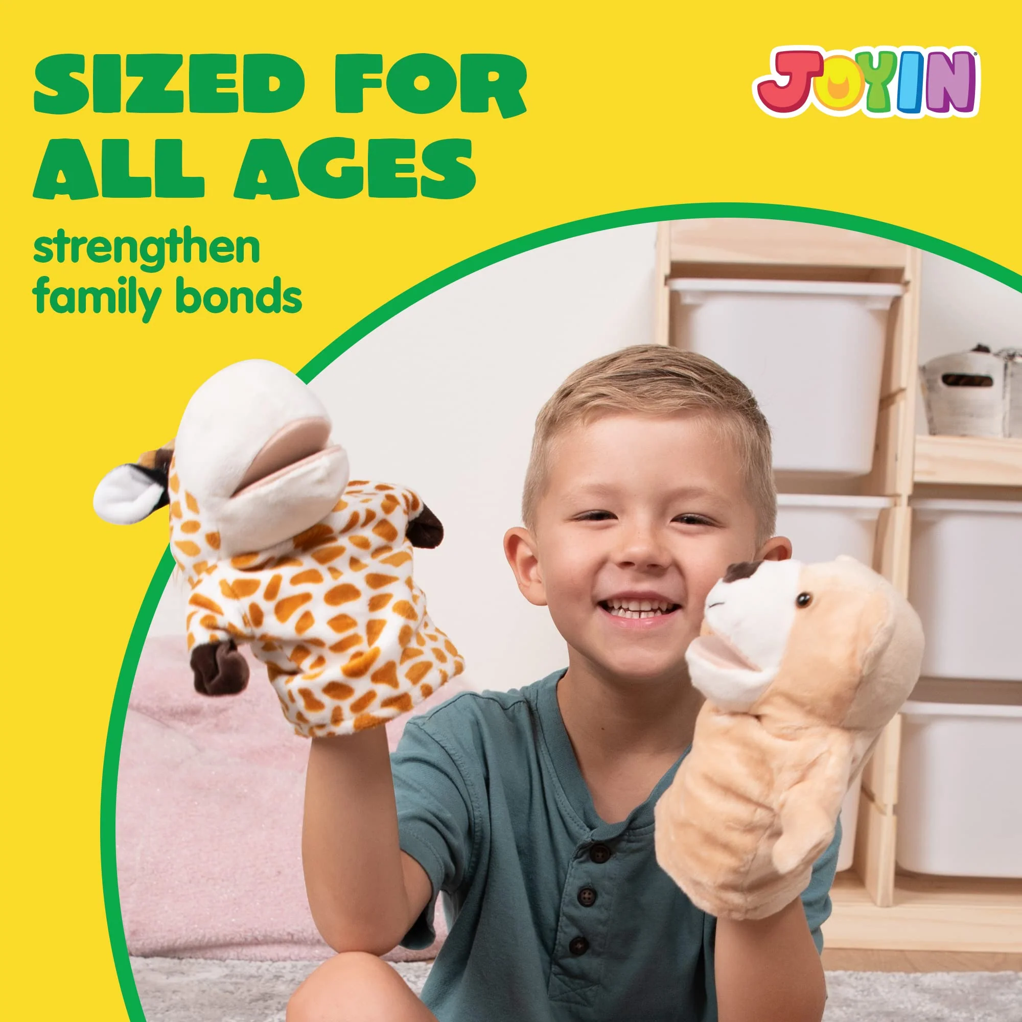 JOYIN 6Pcs Kids Hand Puppet Set with Working Mouth, Toddler Animal Plush Toy Includes Elephant, Giraffe, Lion, Bear, Raccoon and Monkey for Show Theater, Christmas Birthday Gifts for Kid Age 3+ - Image 6