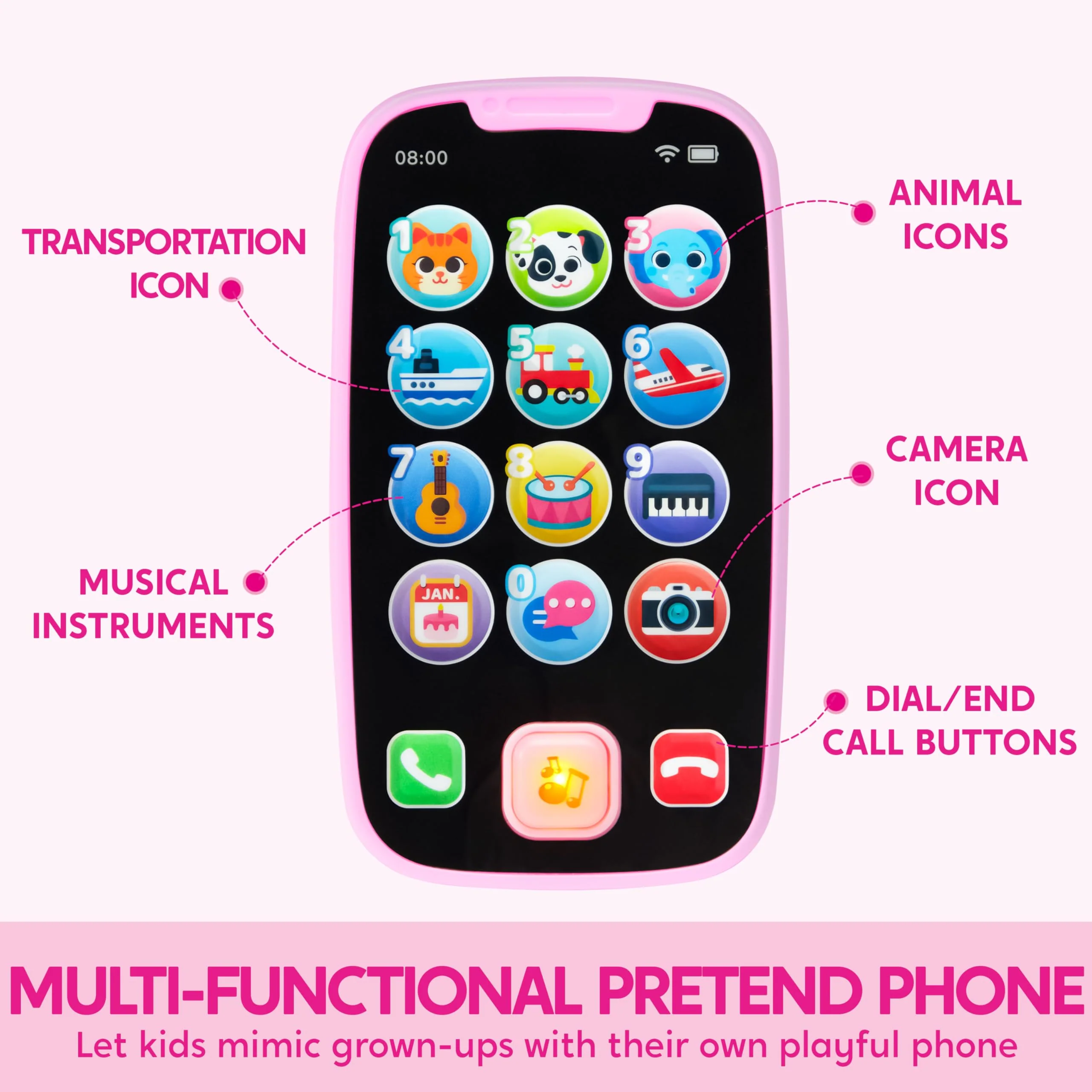 JOYIN Baby Learning Phone and Remote Toy for Toddler, Pink Smartphone Toys with Music for Infants, Kids, Holiday Stocking Stuffers, Birthday Gift for Girls, Gifts for Christmas - Image 10